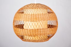 Organic Wicker Rattan Globe Pendant or Hanging Light, 1950s