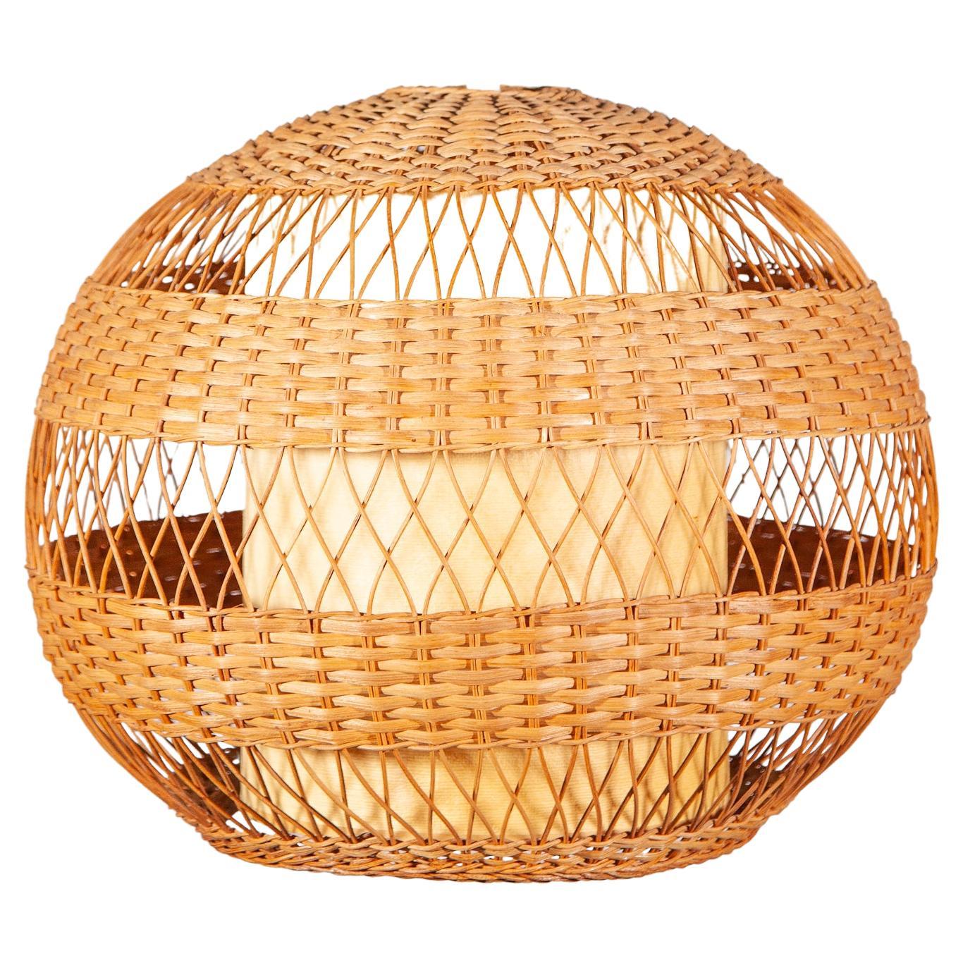 Organic Wicker Rattan Globe Pendant or Hanging Light, 1950s