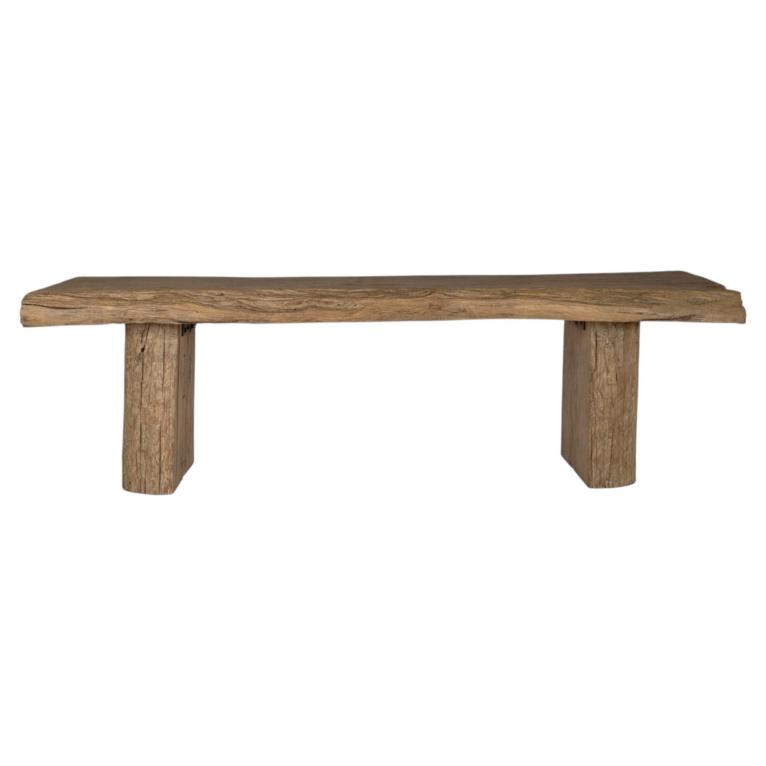 Organic Wood Console with Stump Base
