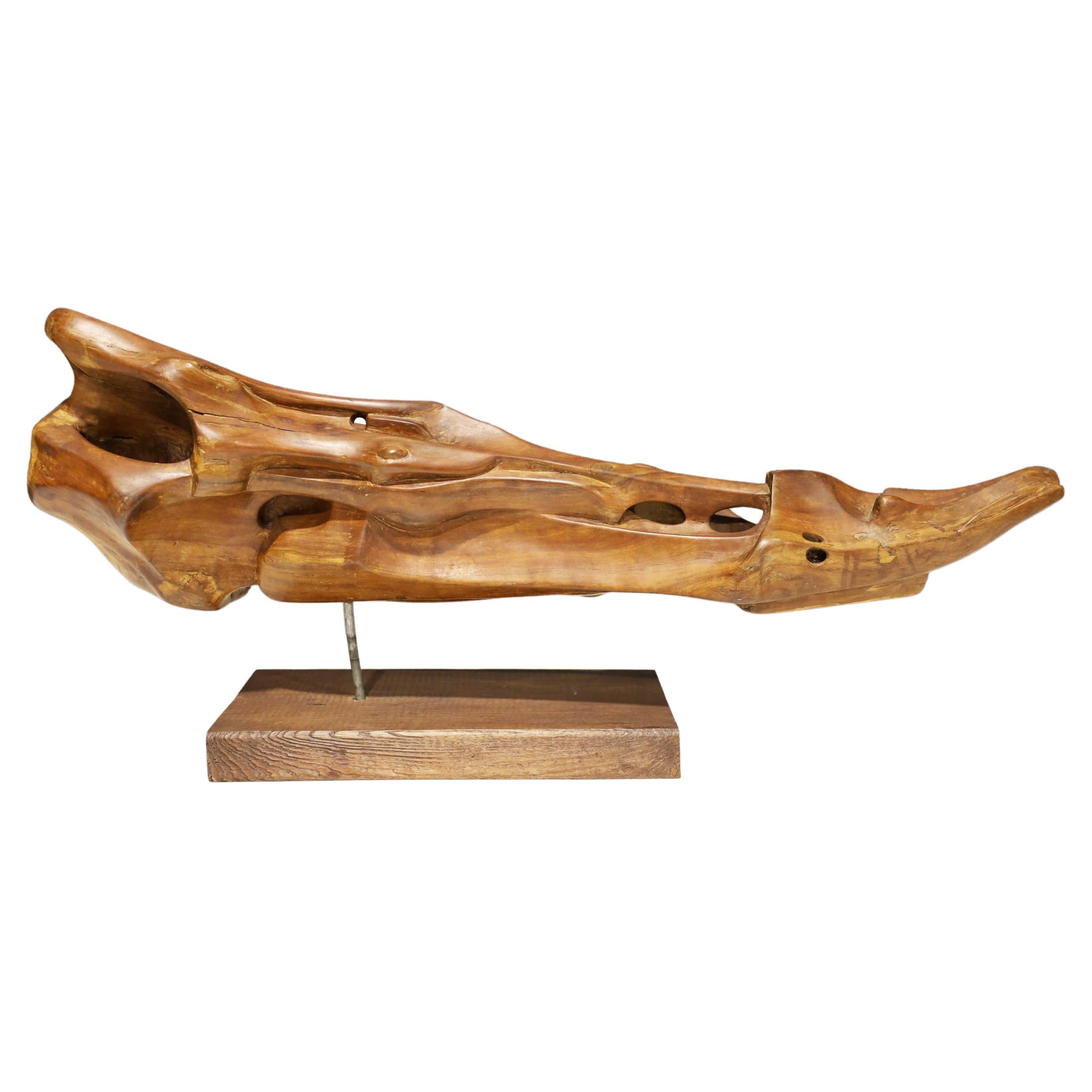 Sculpture en bois organique de Huez Dominguez, motif abstrait, 1980 en vente