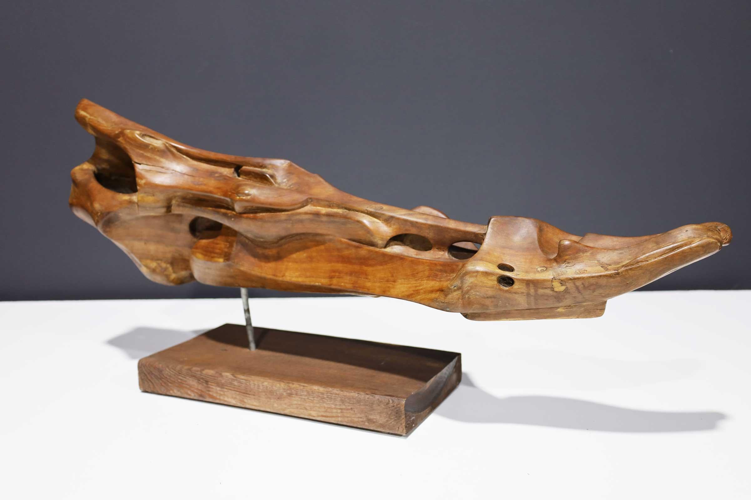 Organic Wood Sculpture Mounted on Base, Signed In Good Condition For Sale In Dallas, TX