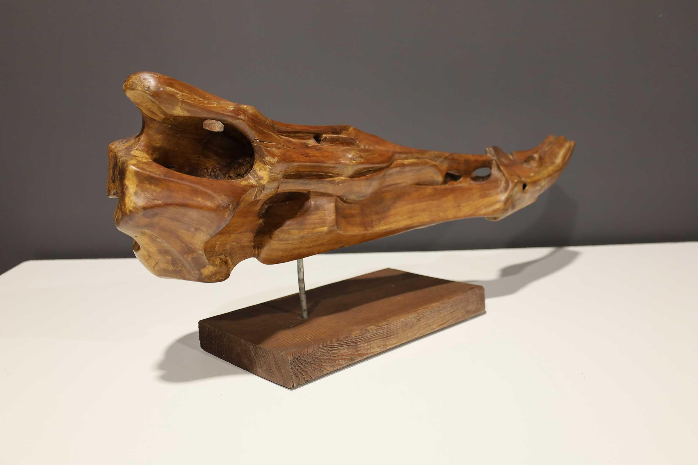 20th Century Organic Wood Sculpture Mounted on Base, Signed For Sale