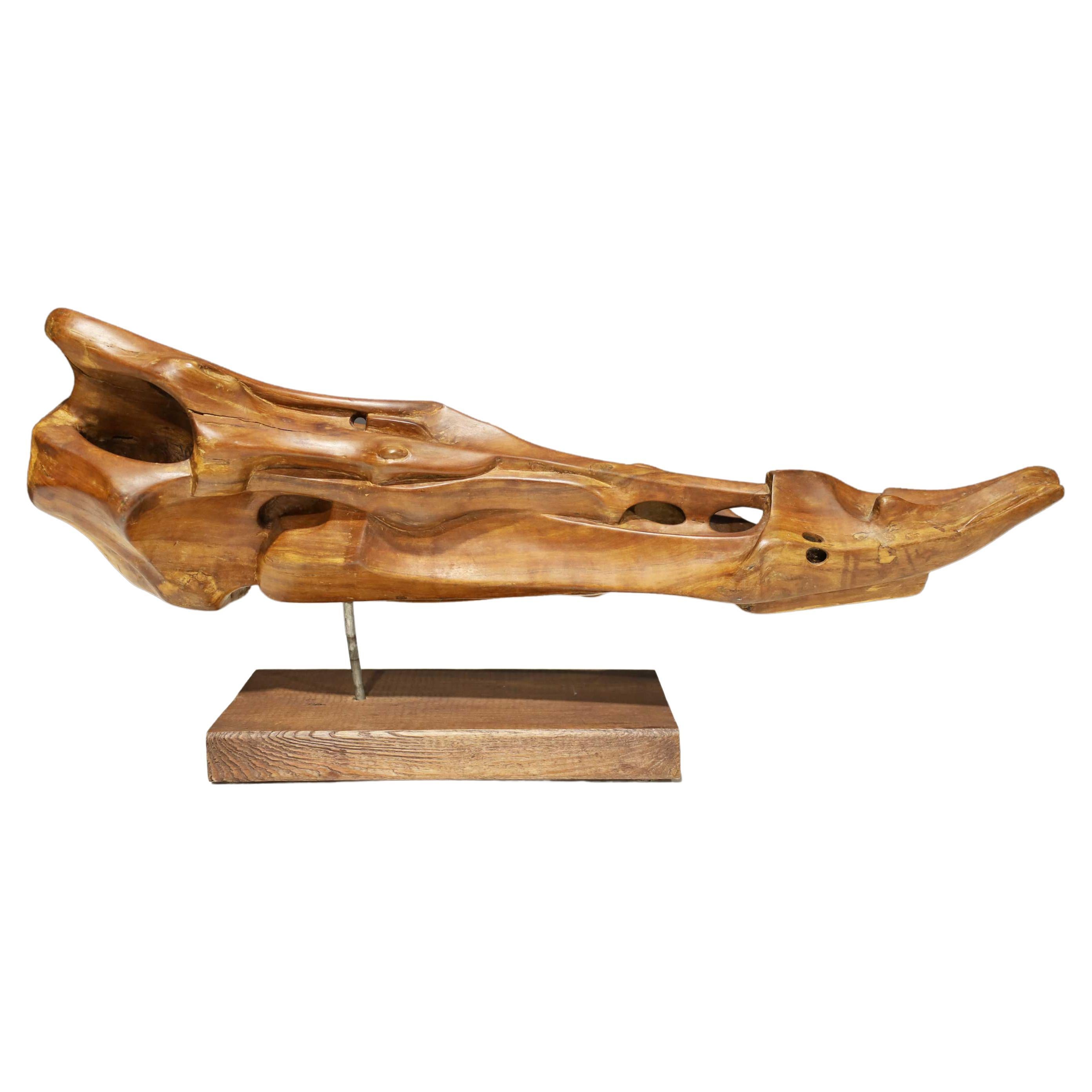 Organic Wood Sculpture Mounted on Base, Signed