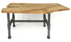Organic Wood Slab Coffee Table with Industrial Iron Base