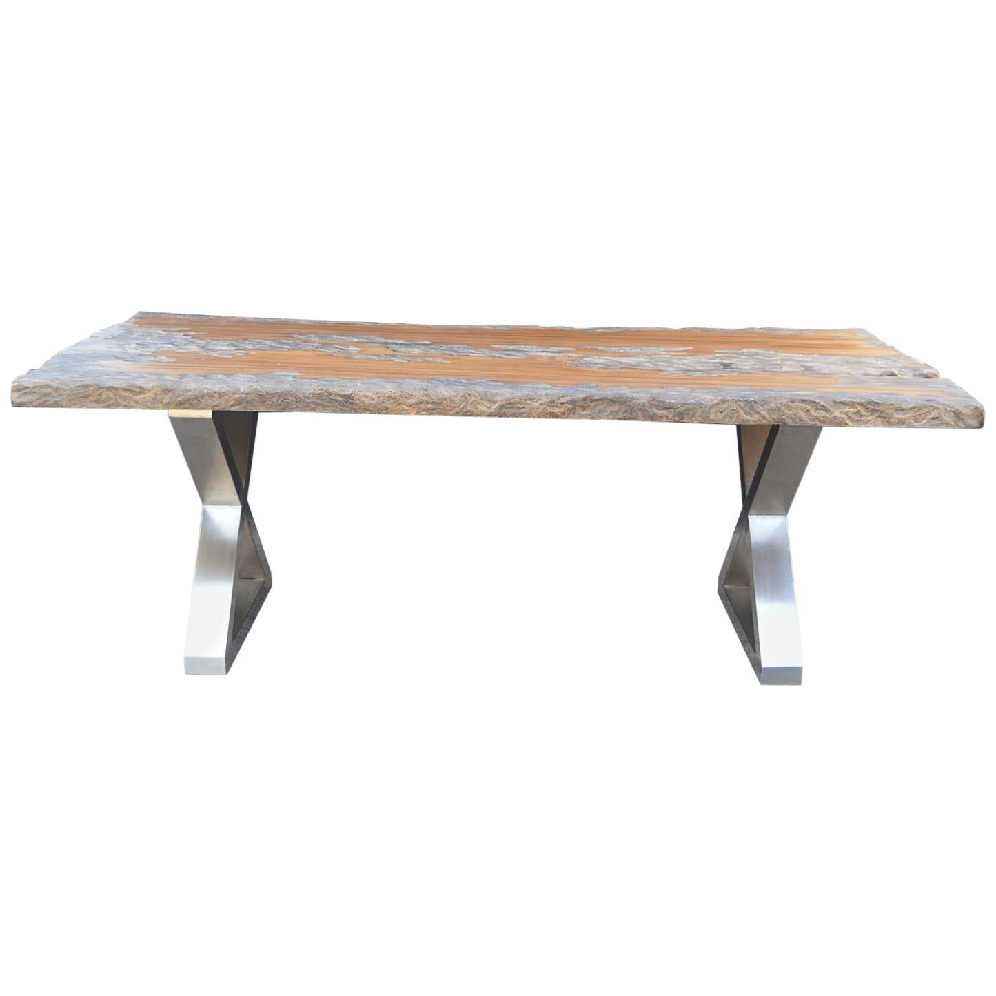 Organic Wood Top Table with Chrome Legs