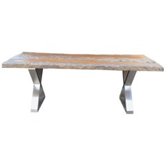 Vintage Organic Wood Top Table with Chrome Legs