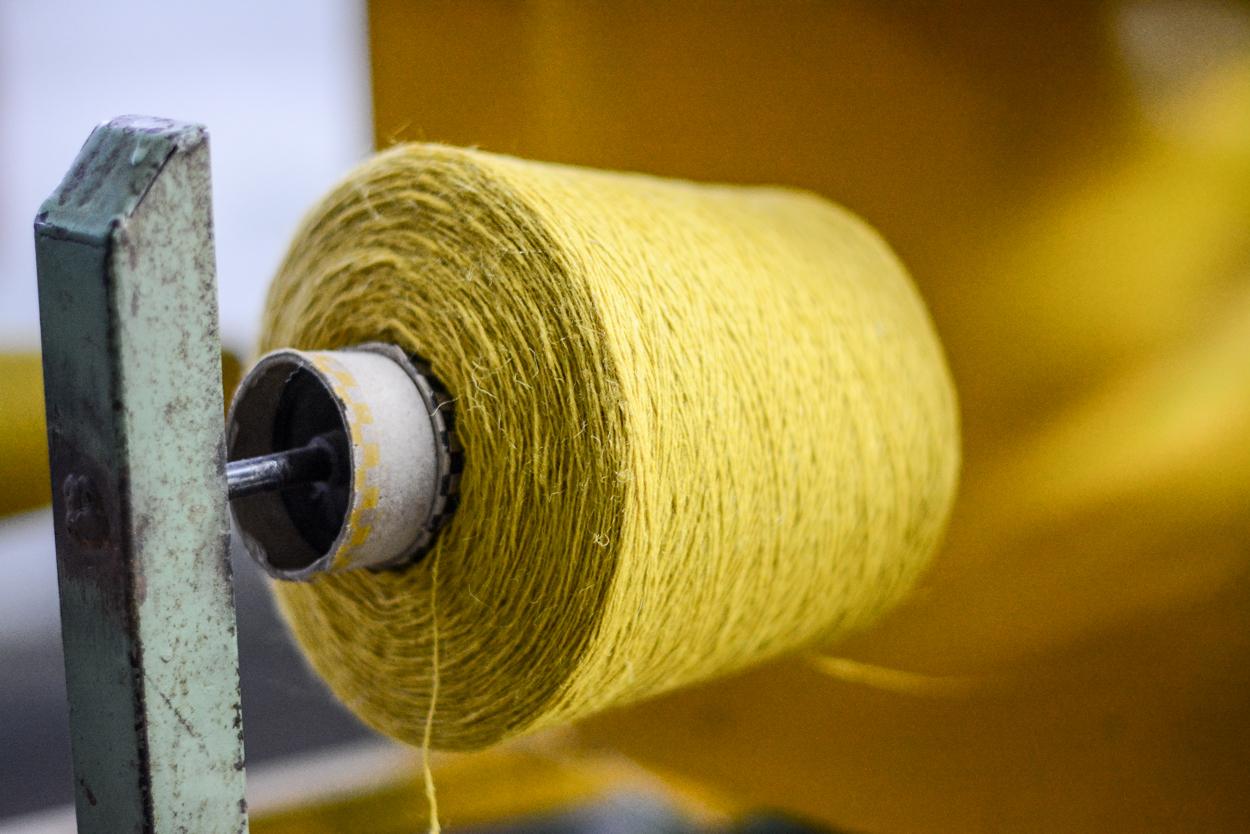 Organic Wool Blanket or Throw in Yellow Diamond Pattern Made in Portugal 1