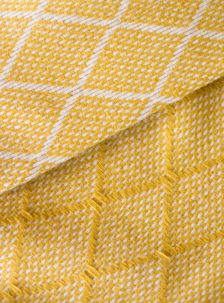 Organic Wool Blanket or Throw in Yellow Diamond Pattern Made in
