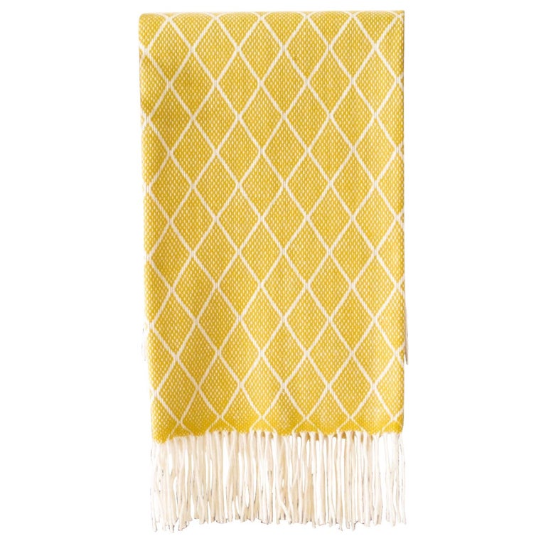 Organic Wool Blanket or Throw in Yellow Diamond Pattern Made in