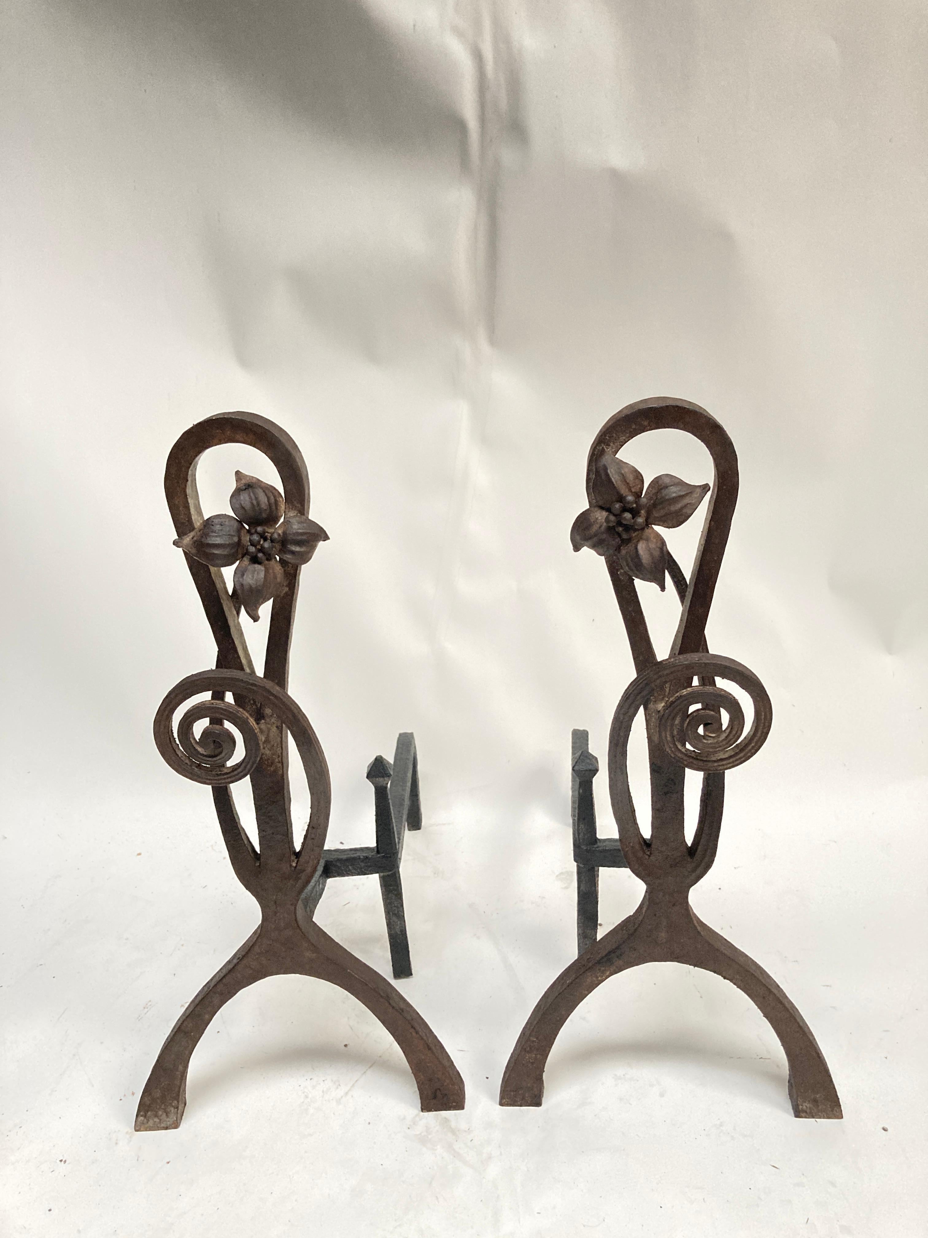Very nice pair 1900-1910 wrought iron andiron
Organic style 
France
Great vintage condition