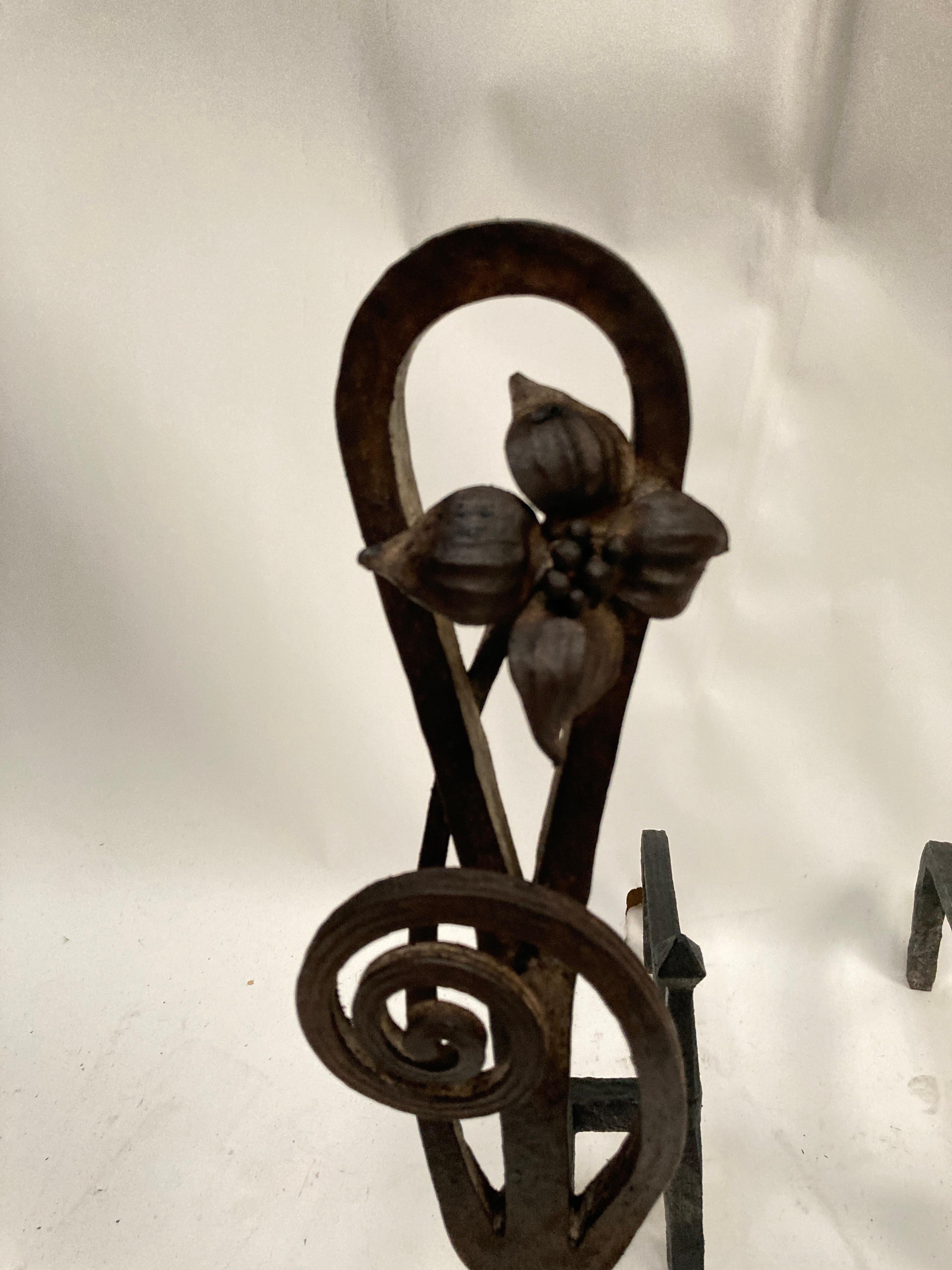 Organic Wrought iron  andiron Circa 1910 In Good Condition For Sale In Bois-Colombes, FR