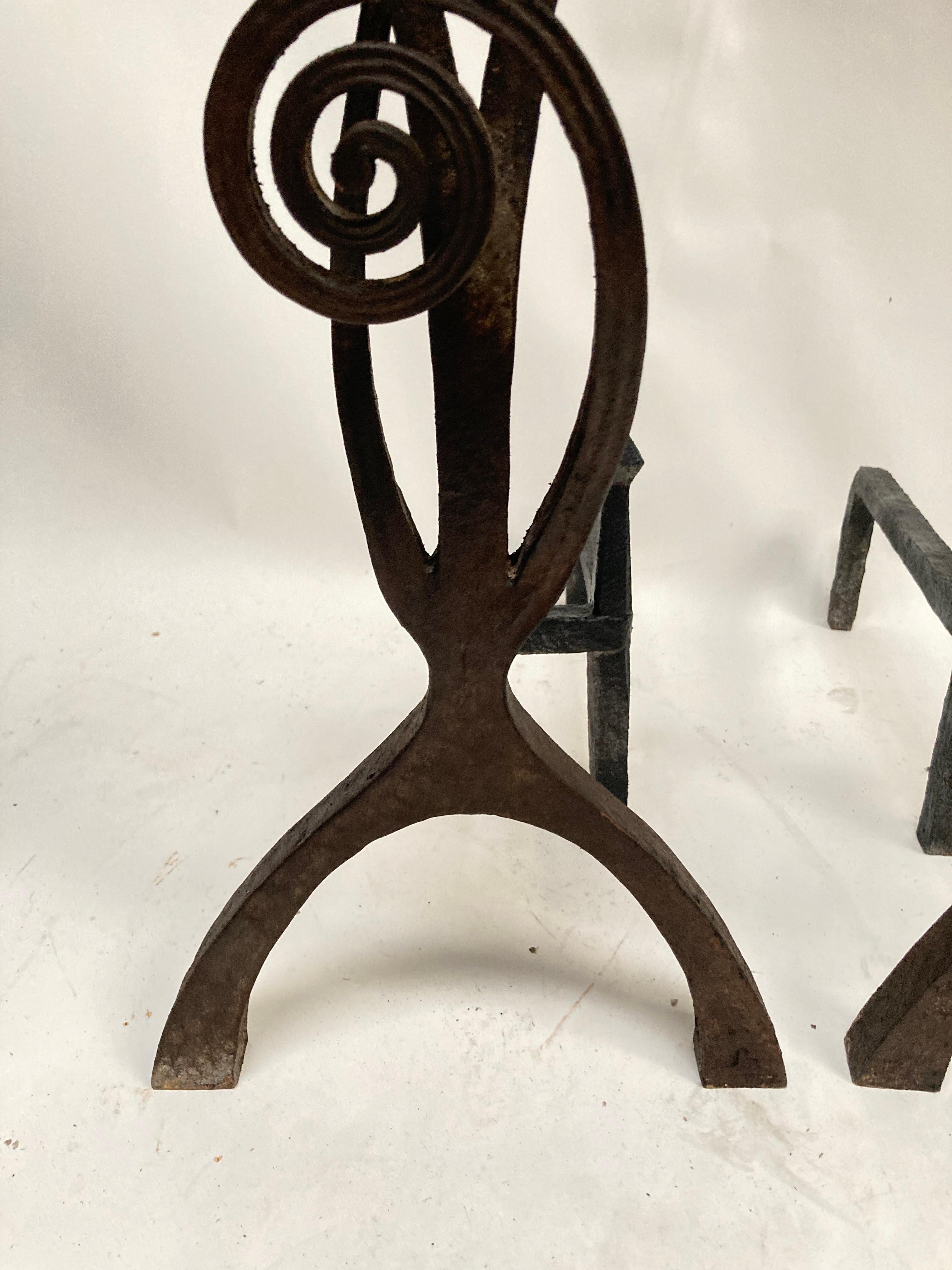 Early 20th Century Organic Wrought iron  andiron Circa 1910 For Sale