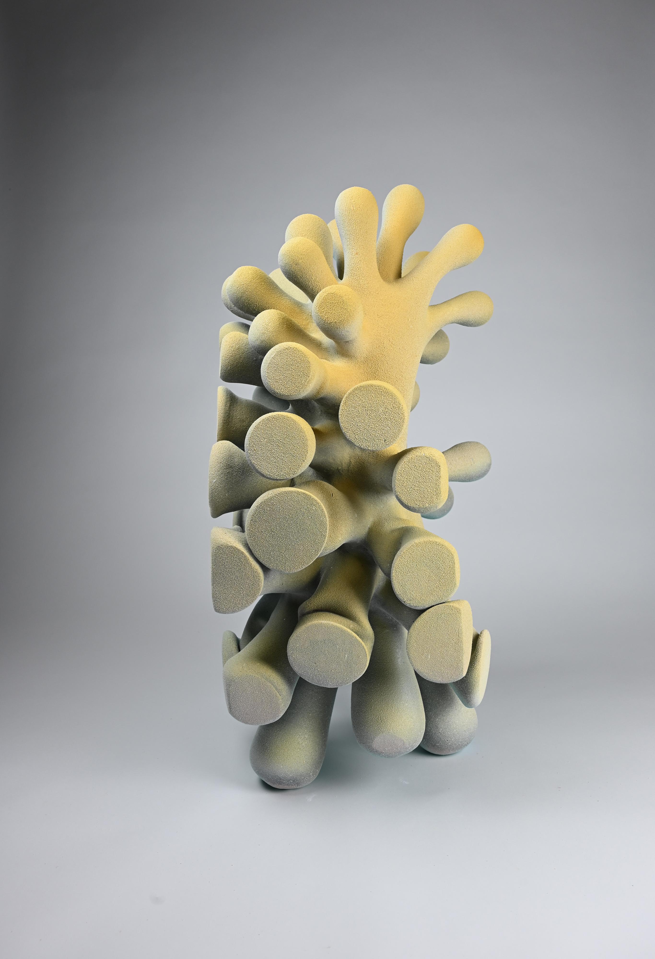Undoing the Squishy, 2022 (Ceramic, C. 25.5 in. h x 15 in. w x 11.8 in. d, Object No.: 4015)

Toni Losey’s work hums with an underlying current of rhythm and organization.  The repetition found on the wheel influences her work as Losey intuitively