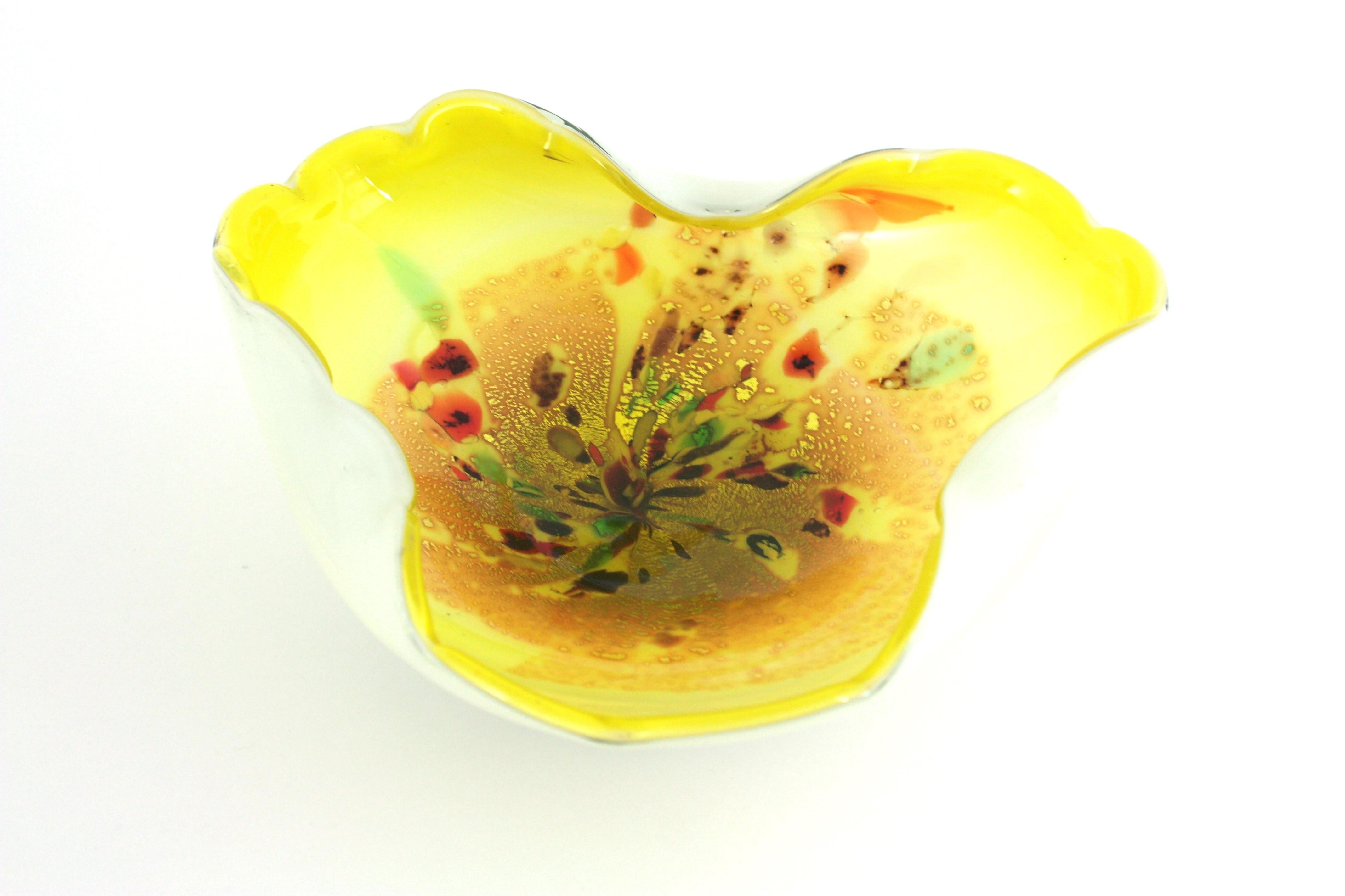 Bio Gelb Weiß Murano Multicolor Murrine Italienische Kunstglasschale im Angebot 3