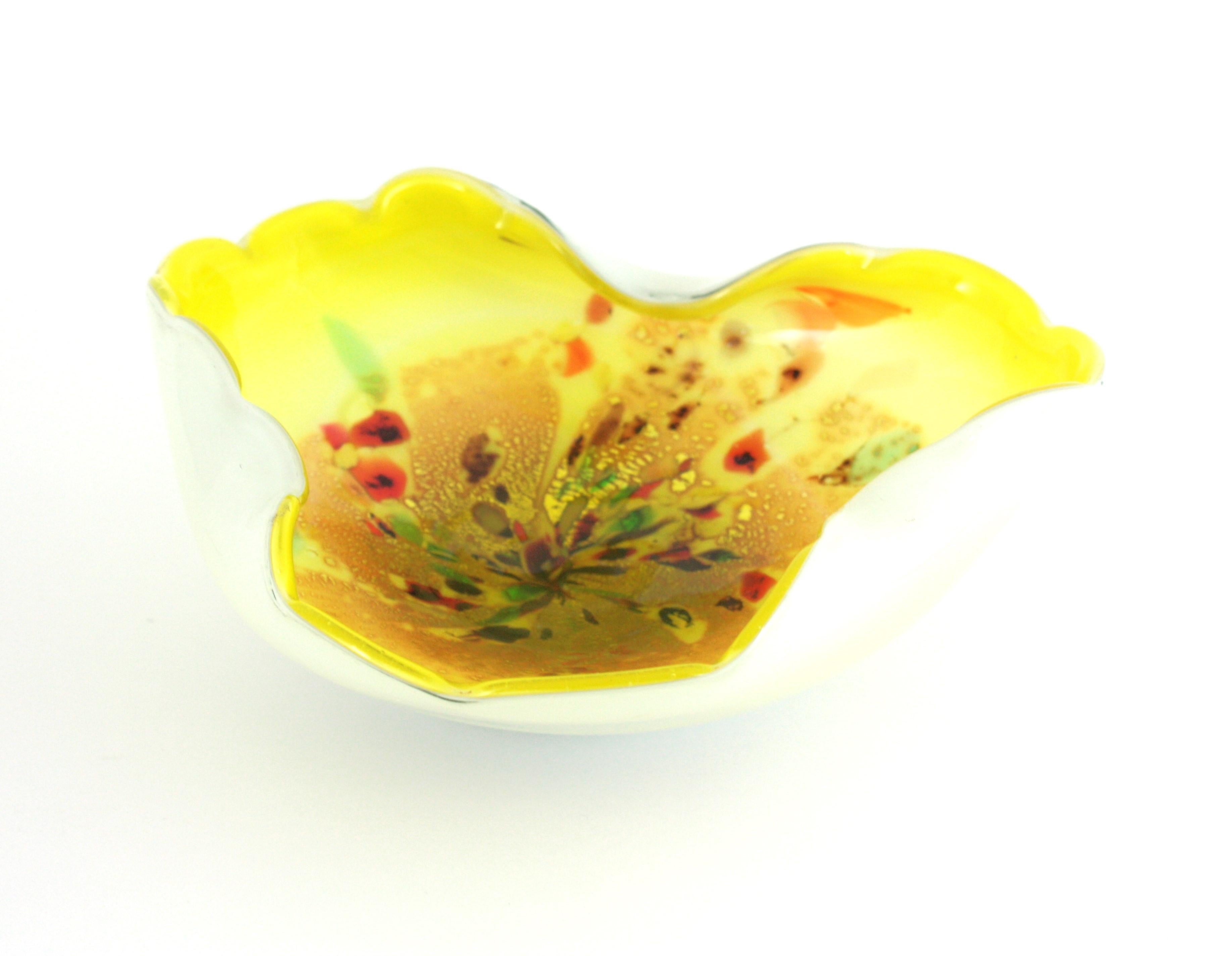 Bio Gelb Weiß Murano Multicolor Murrine Italienische Kunstglasschale im Angebot 4