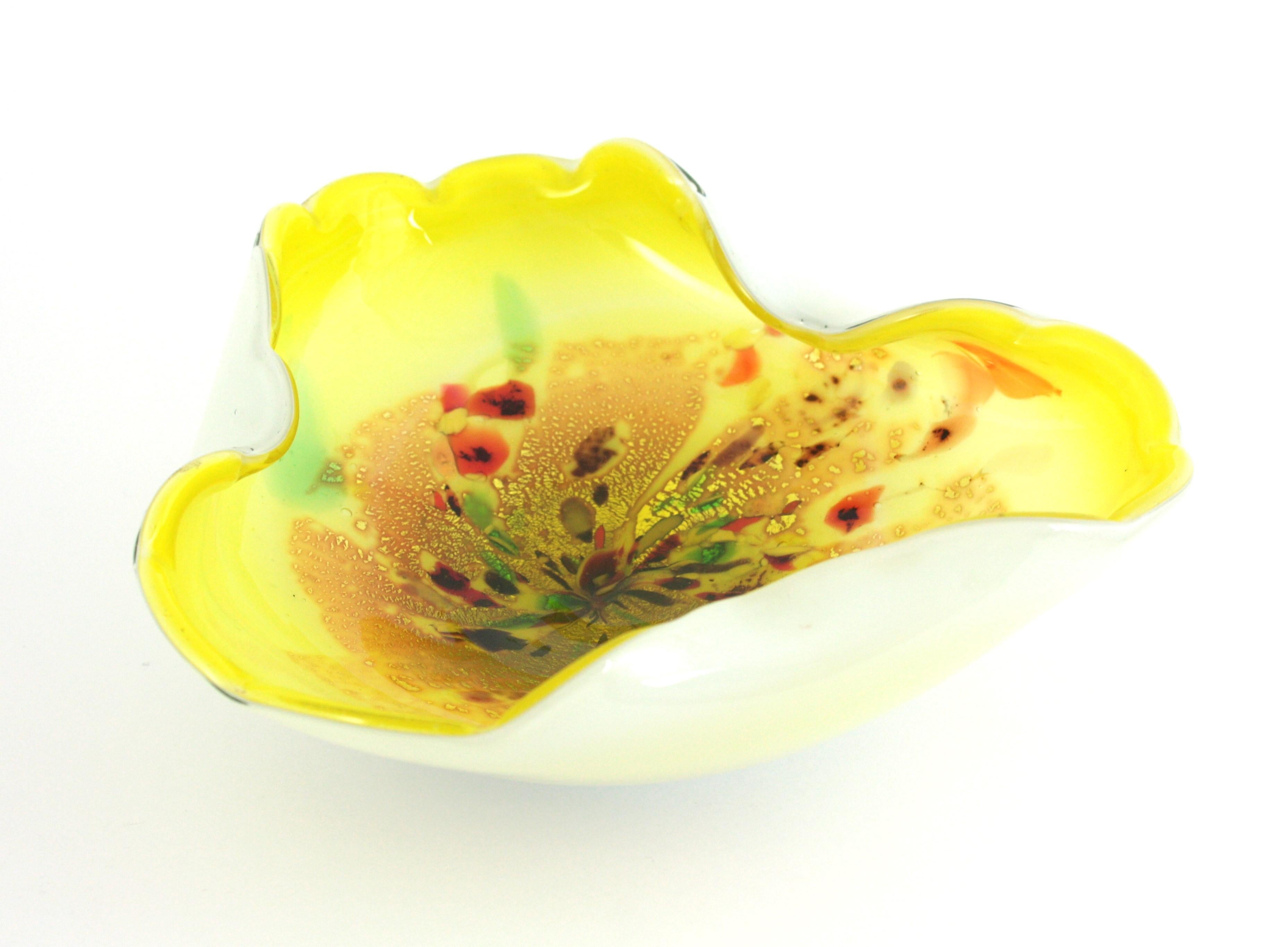 Bio Gelb Weiß Murano Multicolor Murrine Italienische Kunstglasschale im Angebot 5
