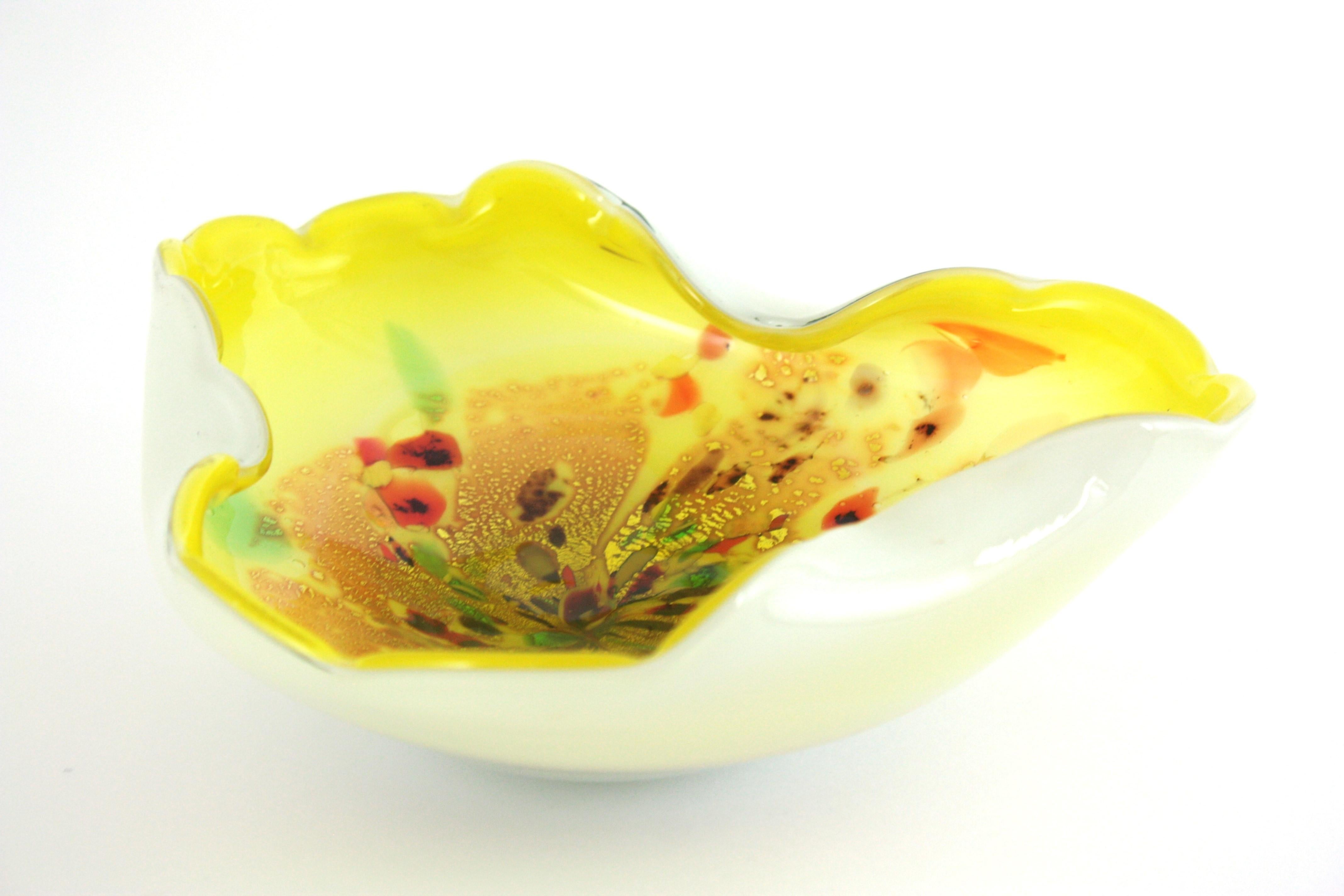 Bio Gelb Weiß Murano Multicolor Murrine Italienische Kunstglasschale im Angebot 7