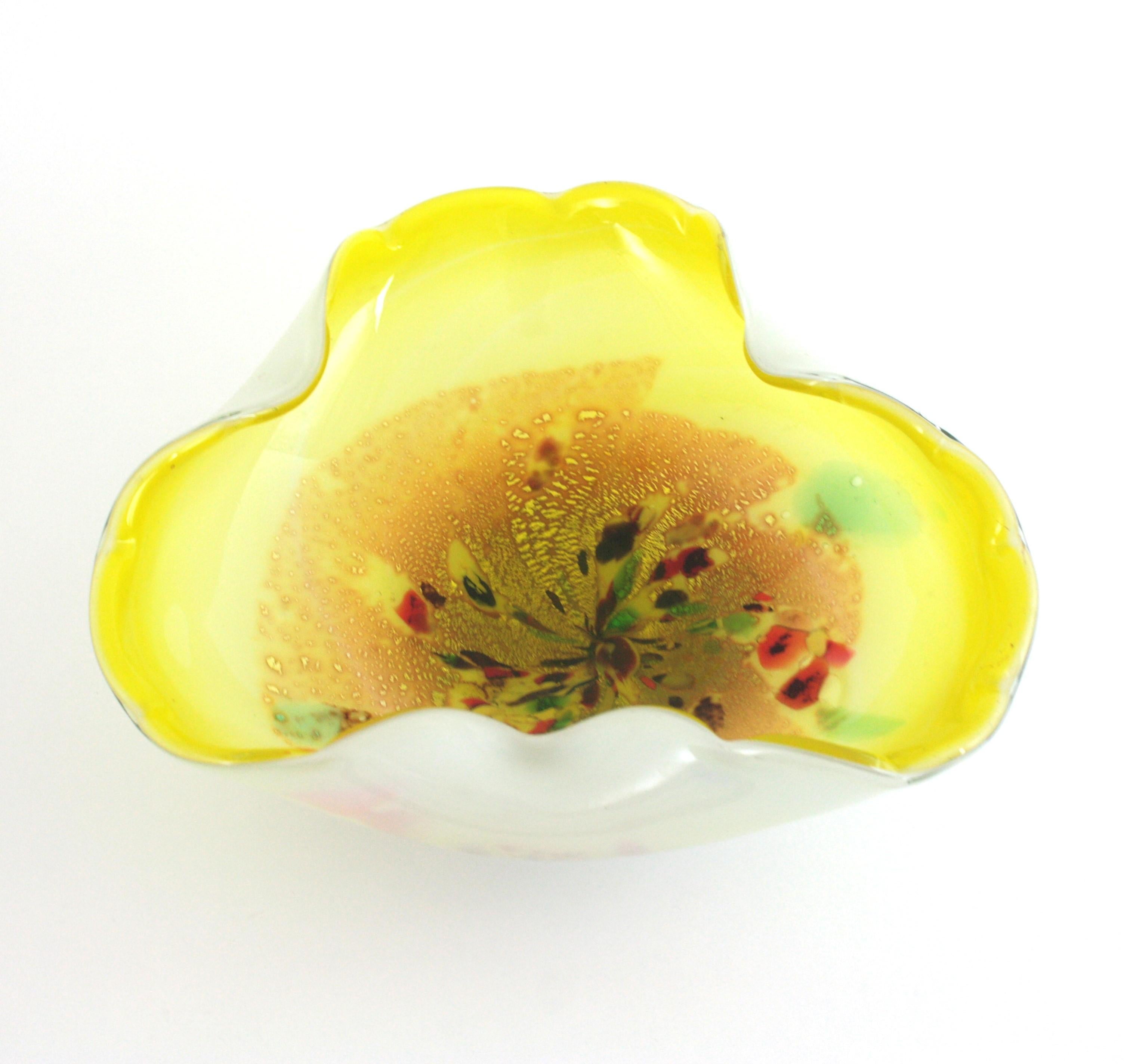 Bio Gelb Weiß Murano Multicolor Murrine Italienische Kunstglasschale im Angebot 8