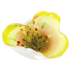 Organic Yellow White Murano Multicolor Murrine Italian Art Glass Bowl