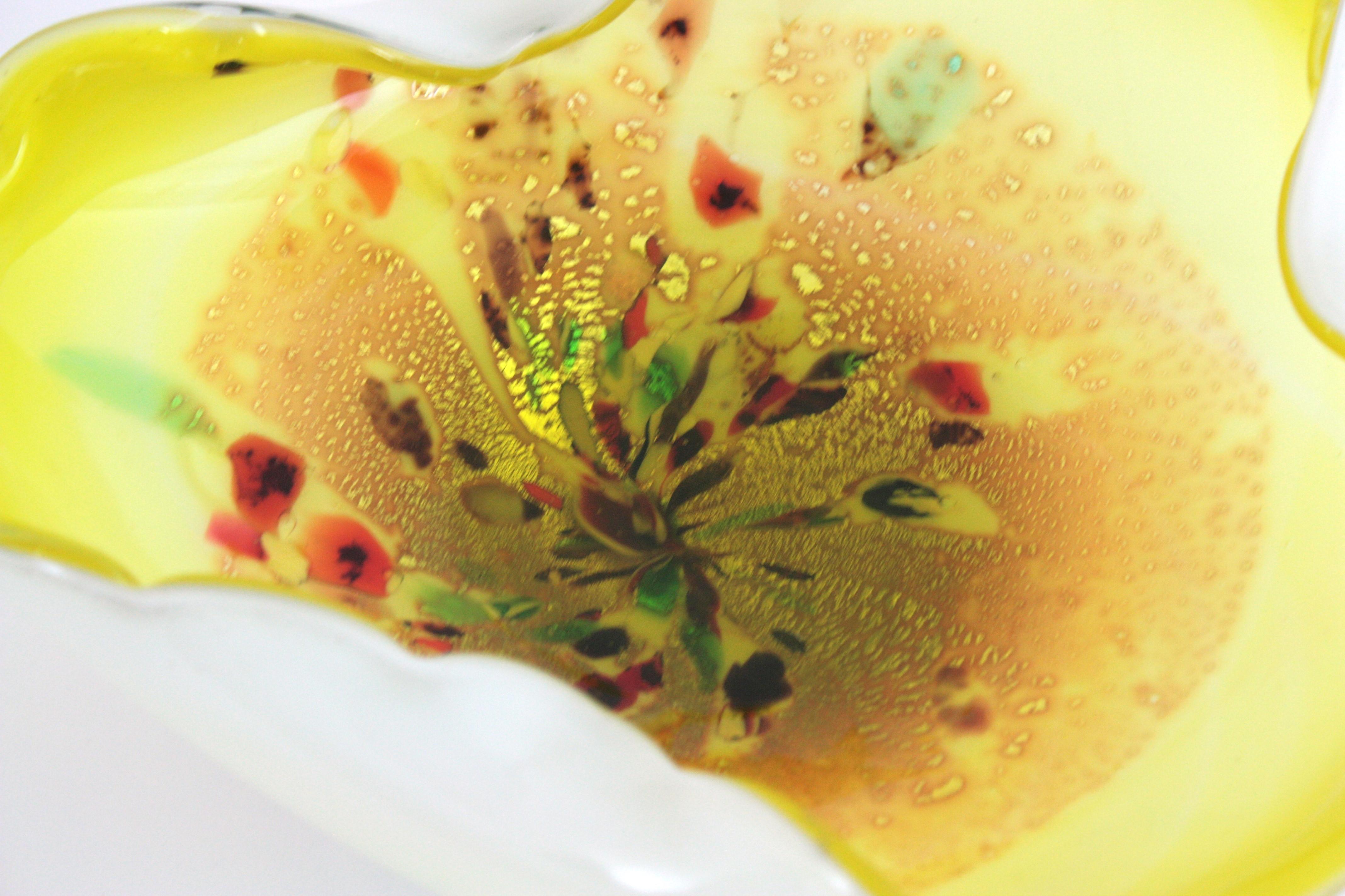 Bio Gelb Weiß Murano Multicolor Murrine Italienische Kunstglasschale im Angebot 2