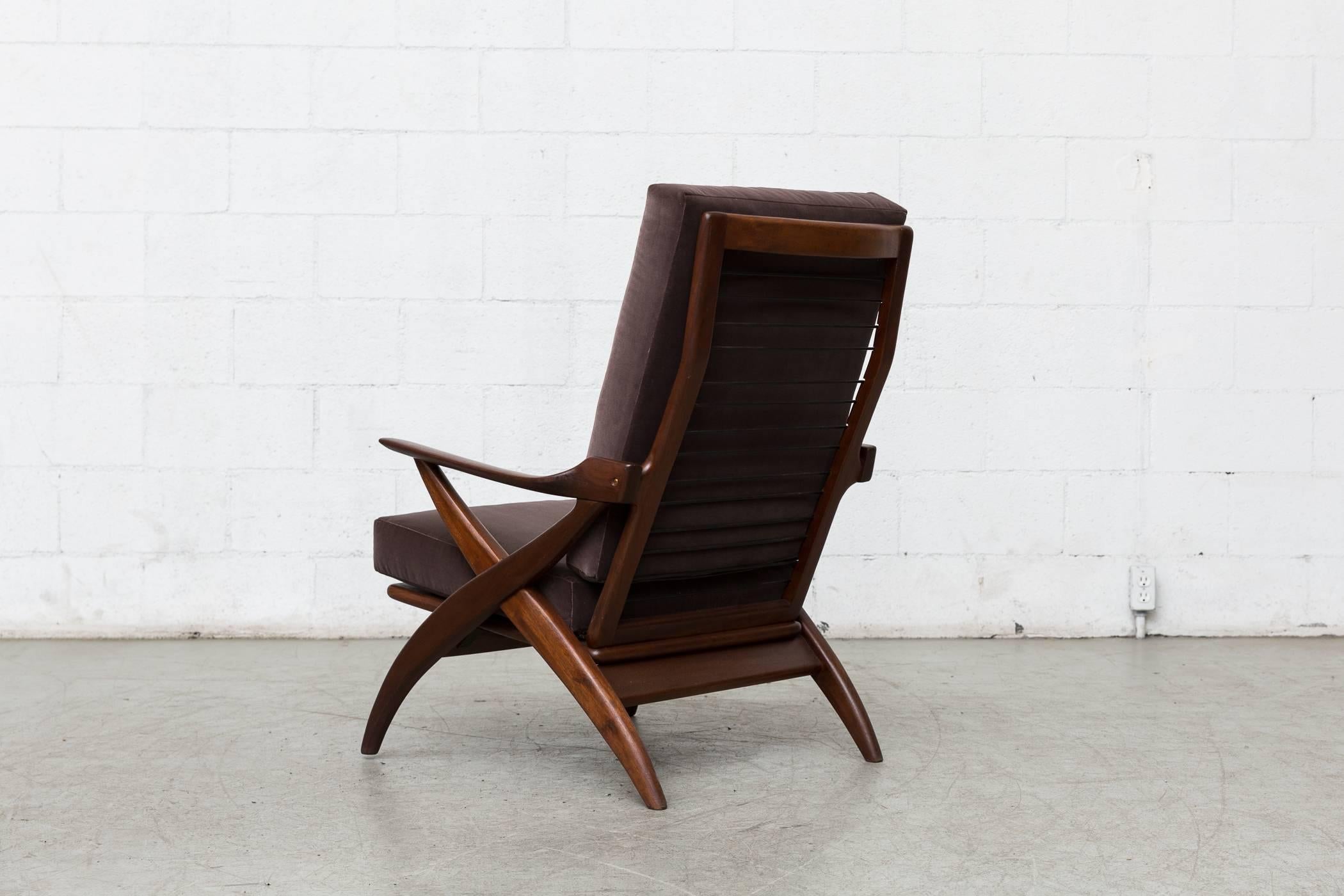 Mid-Century Modern Organically Carved High Back Teak Lounge Chair