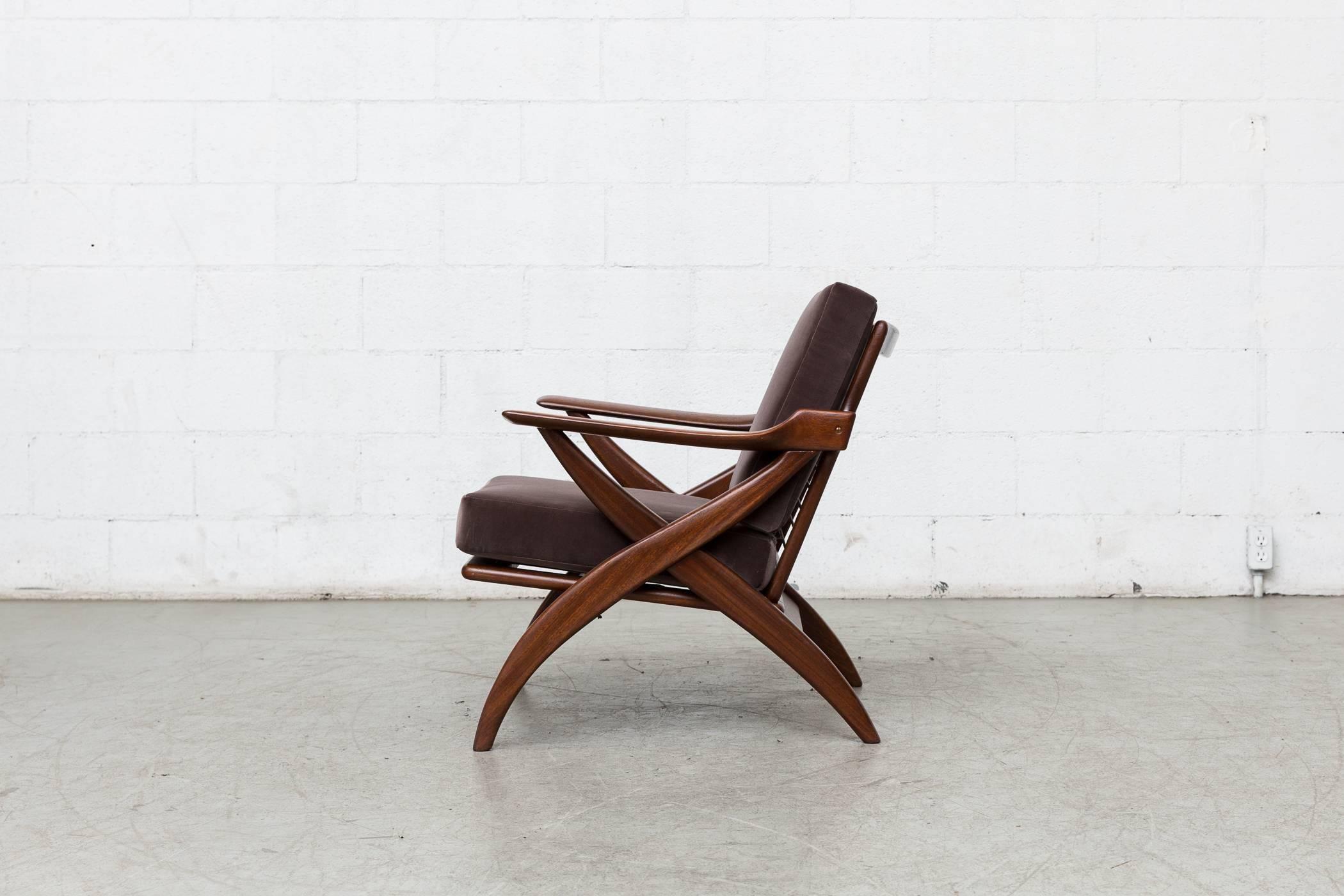 Mid-Century Modern Organically Carved Low Back Teak Lounge Chair