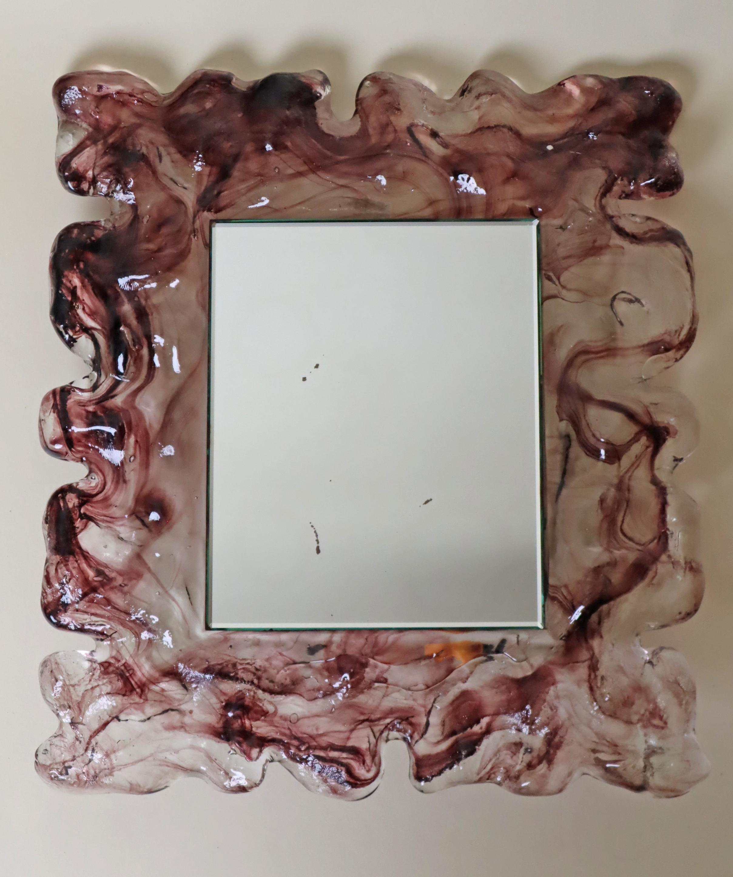 Organischer Luxus-Spiegel aus violettem Murano-Glas und Fasetier-Spiegel, Italien im Angebot 3