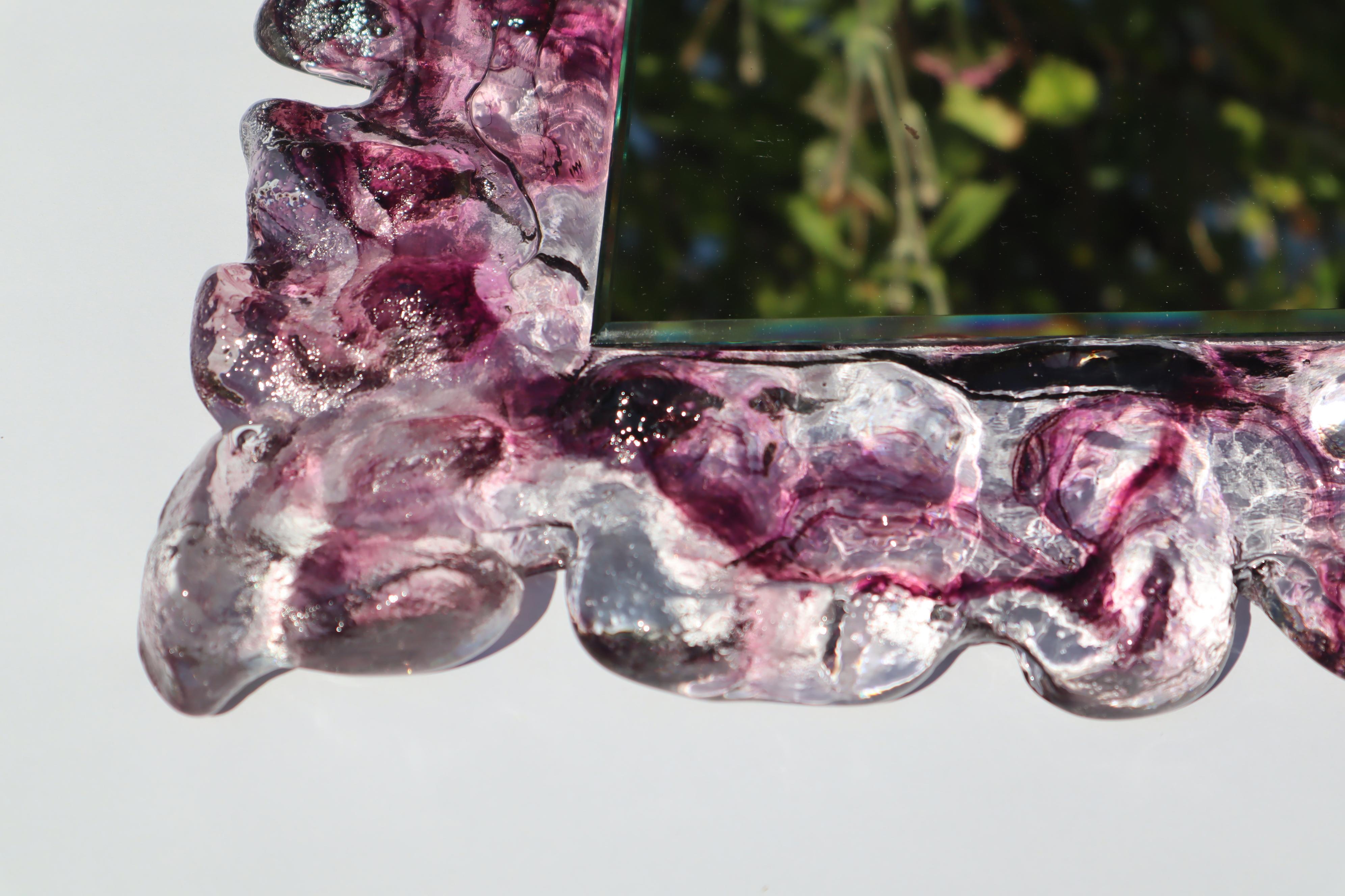 Organischer Luxus-Spiegel aus violettem Murano-Glas und Fasetier-Spiegel, Italien im Zustand „Gut“ im Angebot in Hannover, DE