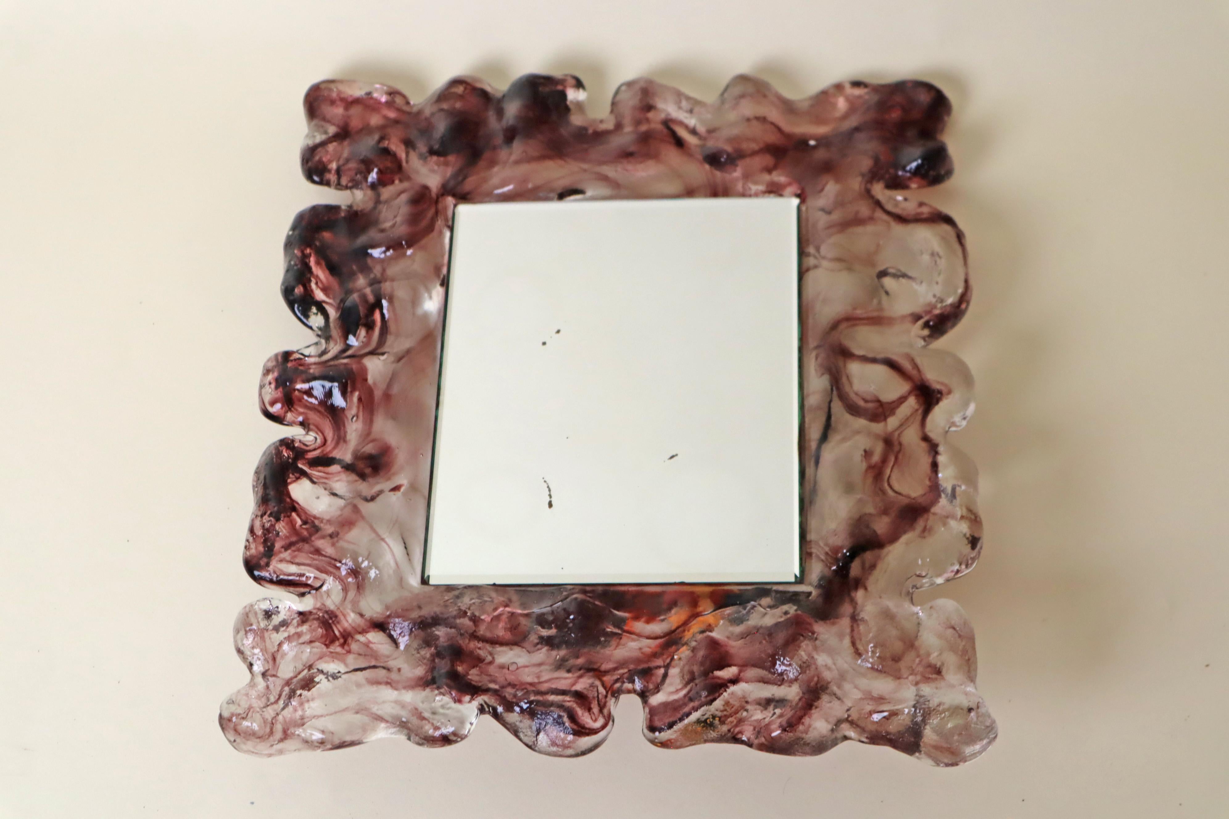 Organischer Luxus-Spiegel aus violettem Murano-Glas und Fasetier-Spiegel, Italien im Angebot 2