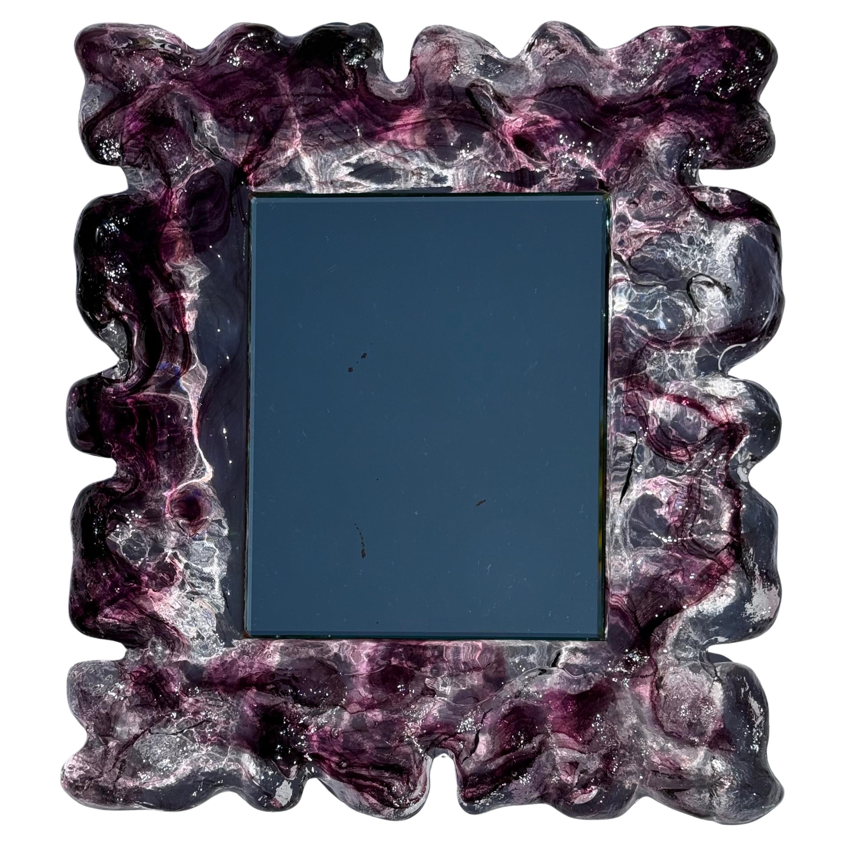 Organischer Luxus-Spiegel aus violettem Murano-Glas und Fasetier-Spiegel, Italien im Angebot