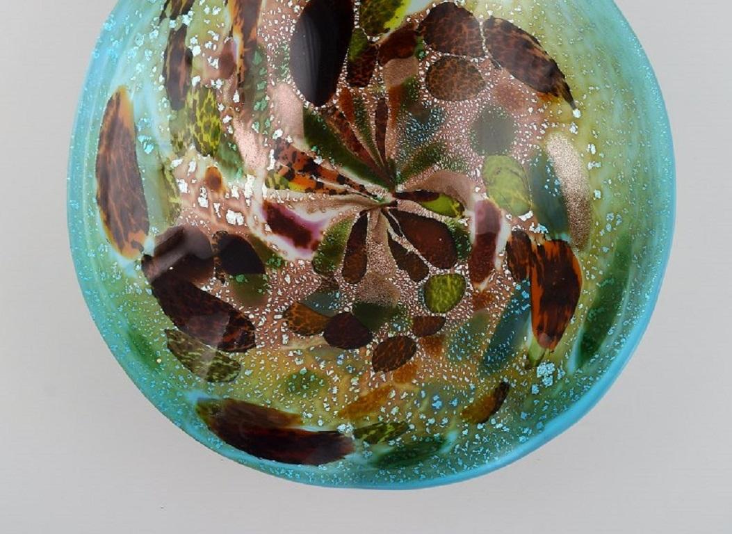 Mid-Century Modern Organically Shaped Murano Bowl in Polychrome Mouth Blown Art Glass For Sale