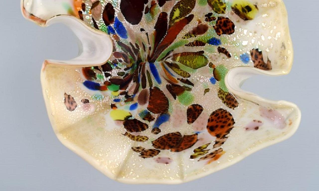Mid-Century Modern Organically Shaped Murano Bowl in Polychrome Mouth Blown Art Glass For Sale