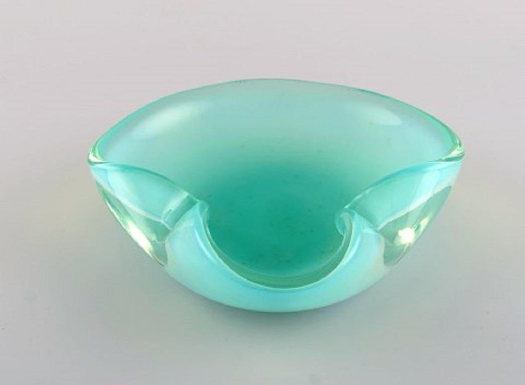 Mid-Century Modern Organically Shaped Murano Bowl in Turquoise Mouth Blown Art Glass, 1960s
