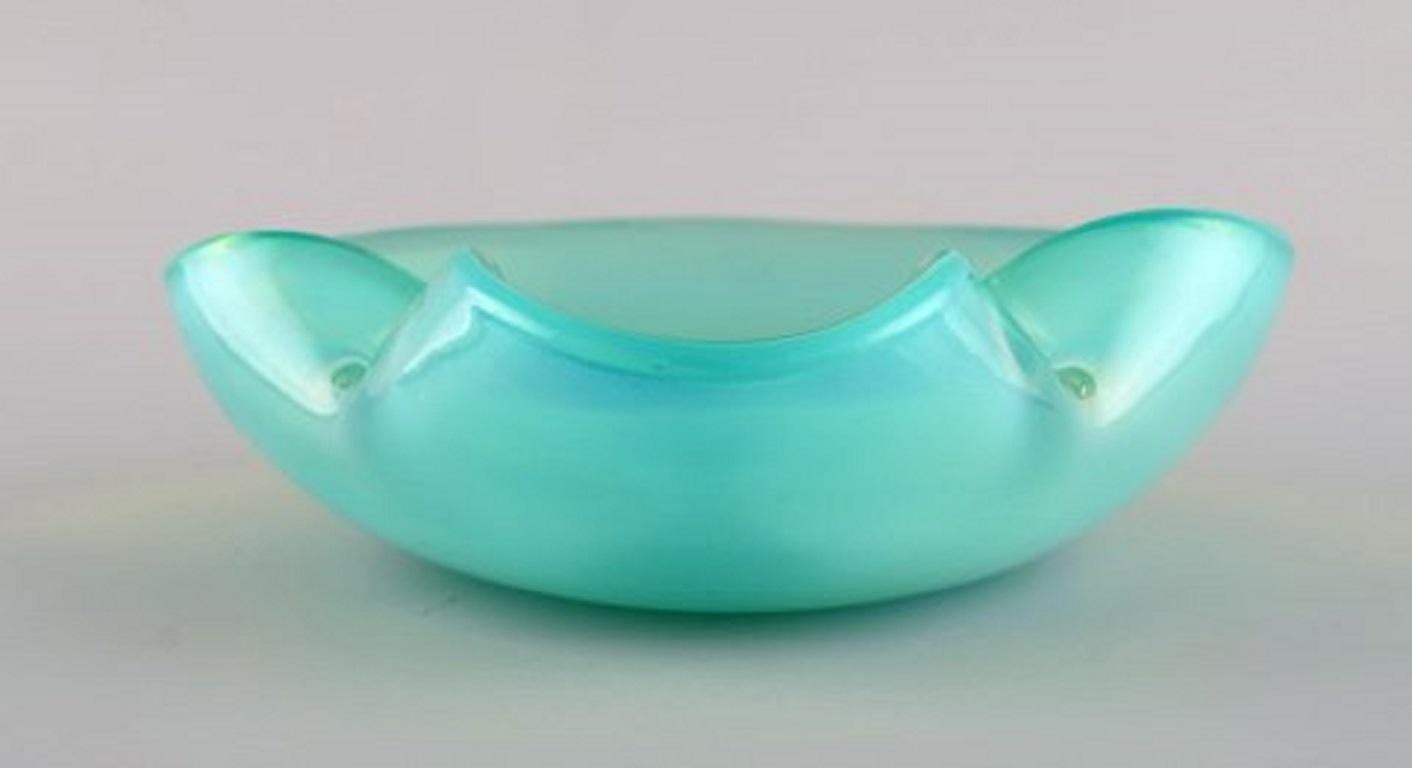 Italian Organically Shaped Murano Bowl in Turquoise Mouth Blown Art Glass, 1960s