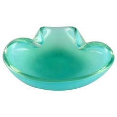 Organically Shaped Murano Bowl in Turquoise Mouth Blown Art Glass, 1960s