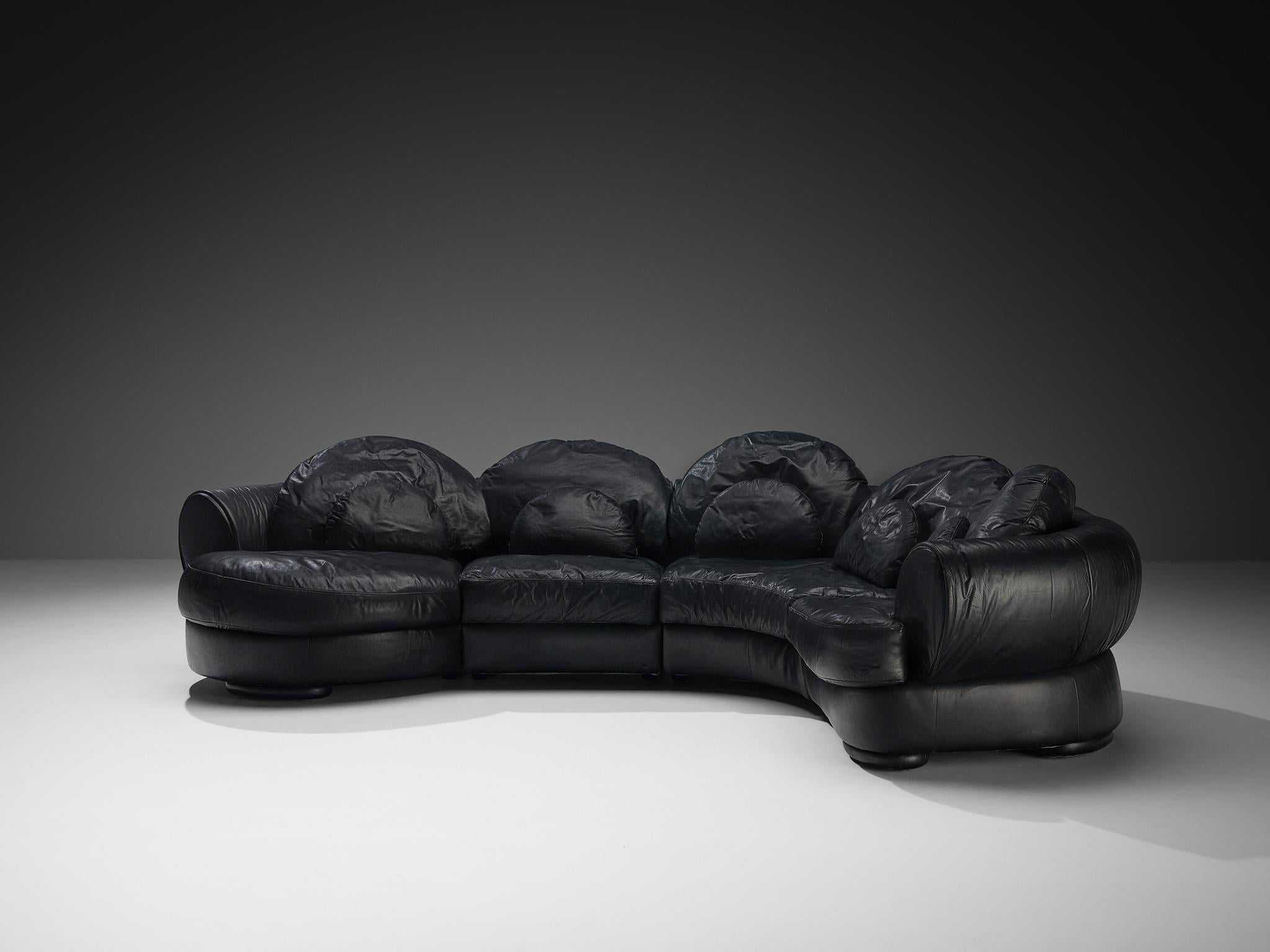 Divano componibile post-moderno dalla forma organica in pelle nera In condizioni buone in vendita a Waalwijk, NL