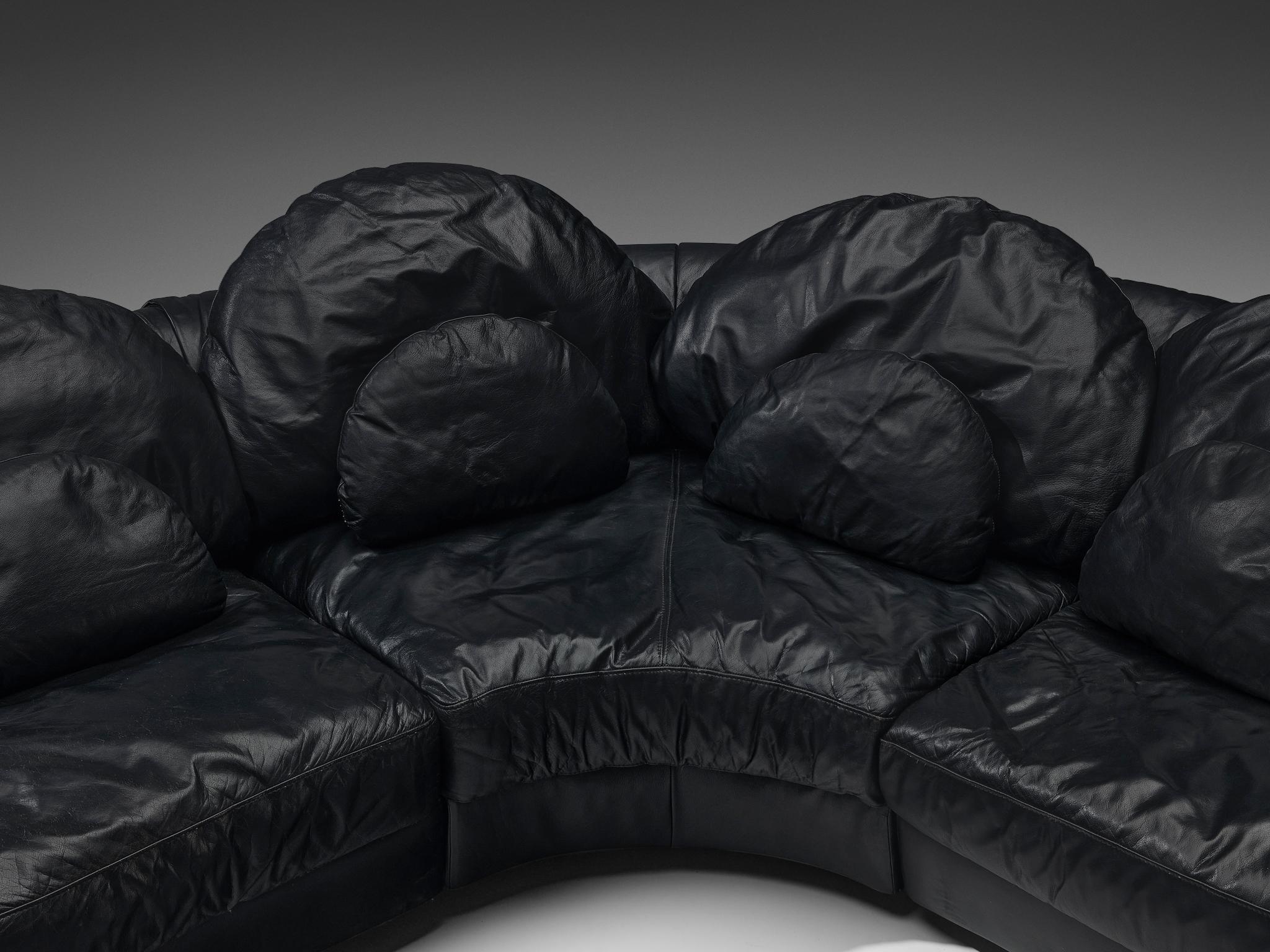 Fine XX secolo Divano componibile post-moderno dalla forma organica in pelle nera in vendita