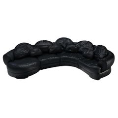 Organically Shaped Post-Modern Sectional Sofa in Black Leather