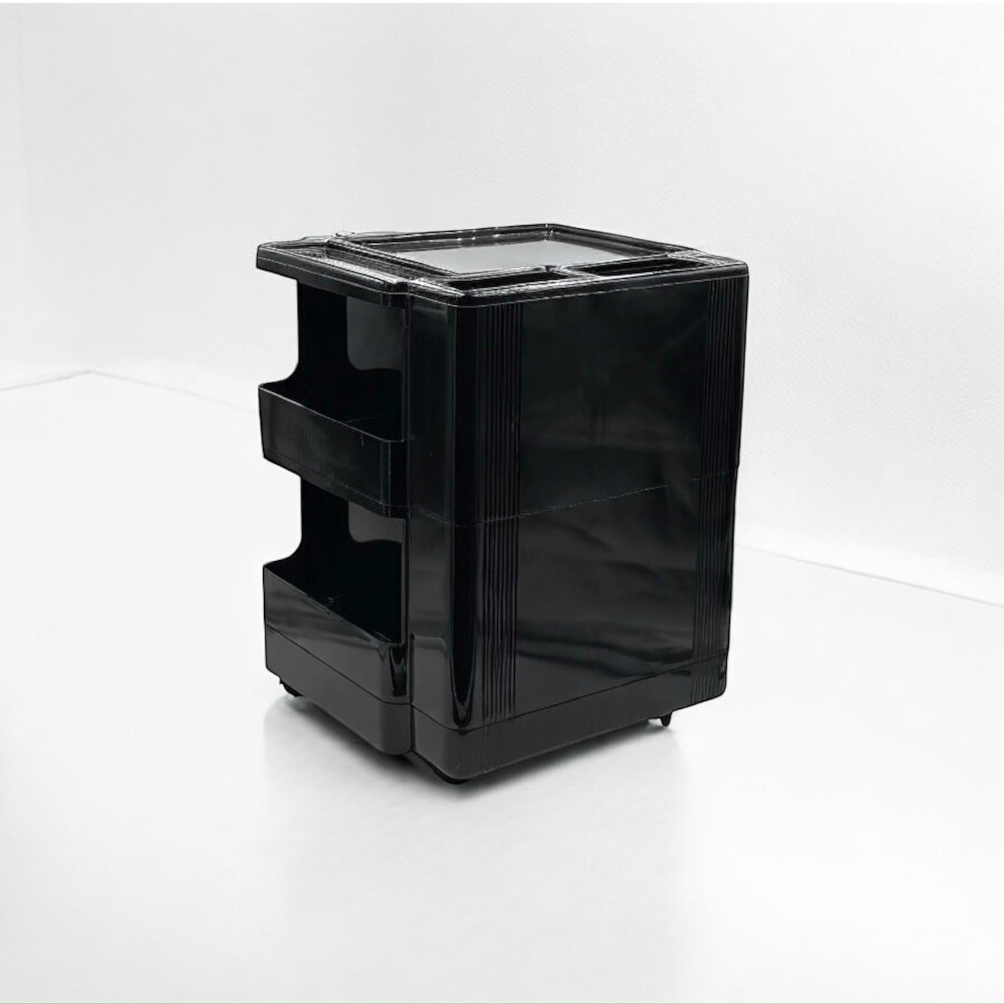Industrial Neolt Superstile Trolley Organiser in Glossy Black - Italian 1970s Design For Sale