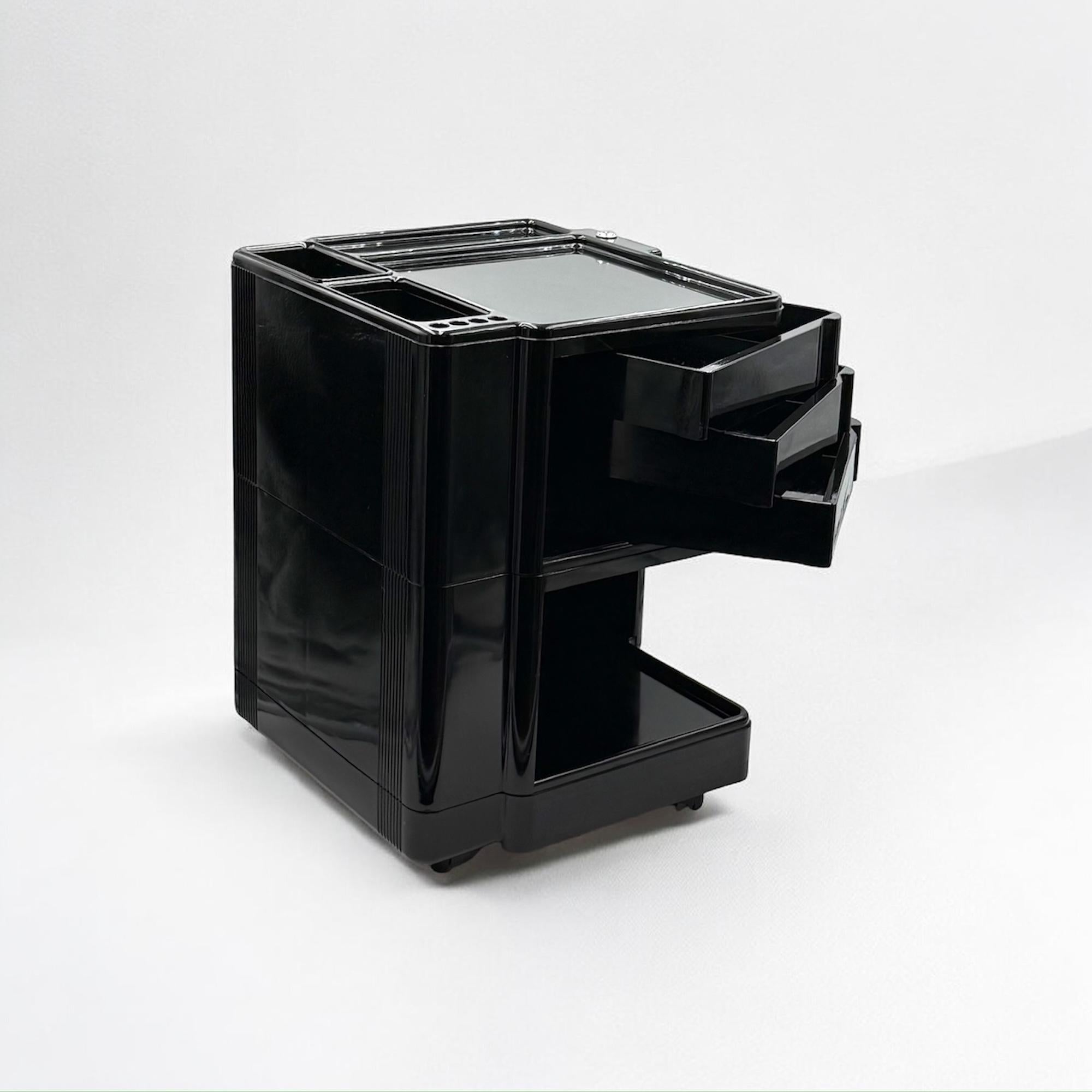 Late 20th Century Neolt Superstile Trolley Organiser in Glossy Black - Italian 1970s Design For Sale