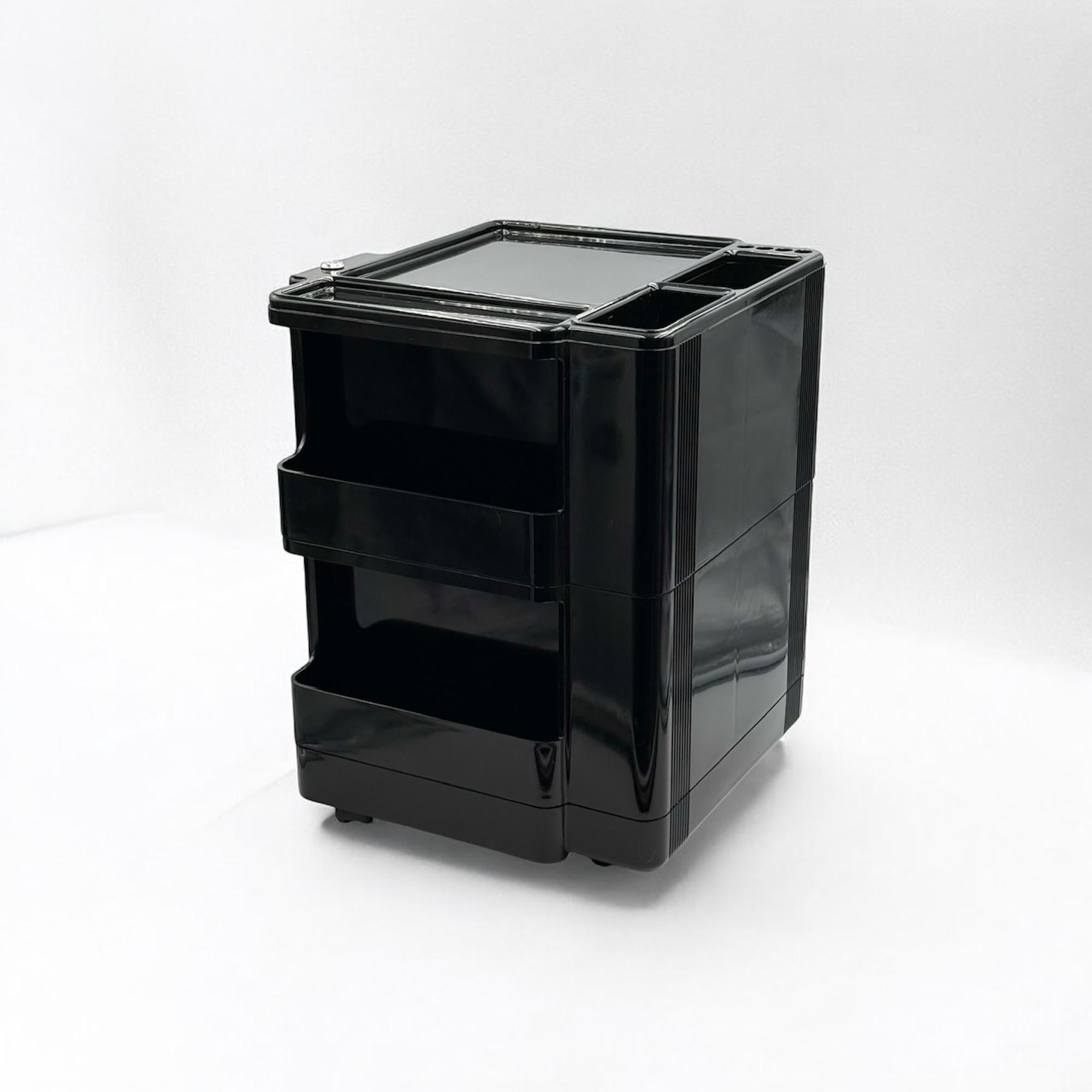 Plastic Neolt Superstile Trolley Organiser in Glossy Black - Italian 1970s Design For Sale