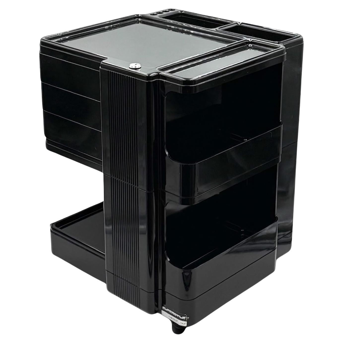 Organizer Trolley Neolt Superstile in Schwarz glänzend - Italienisches Design der 1970er Jahre