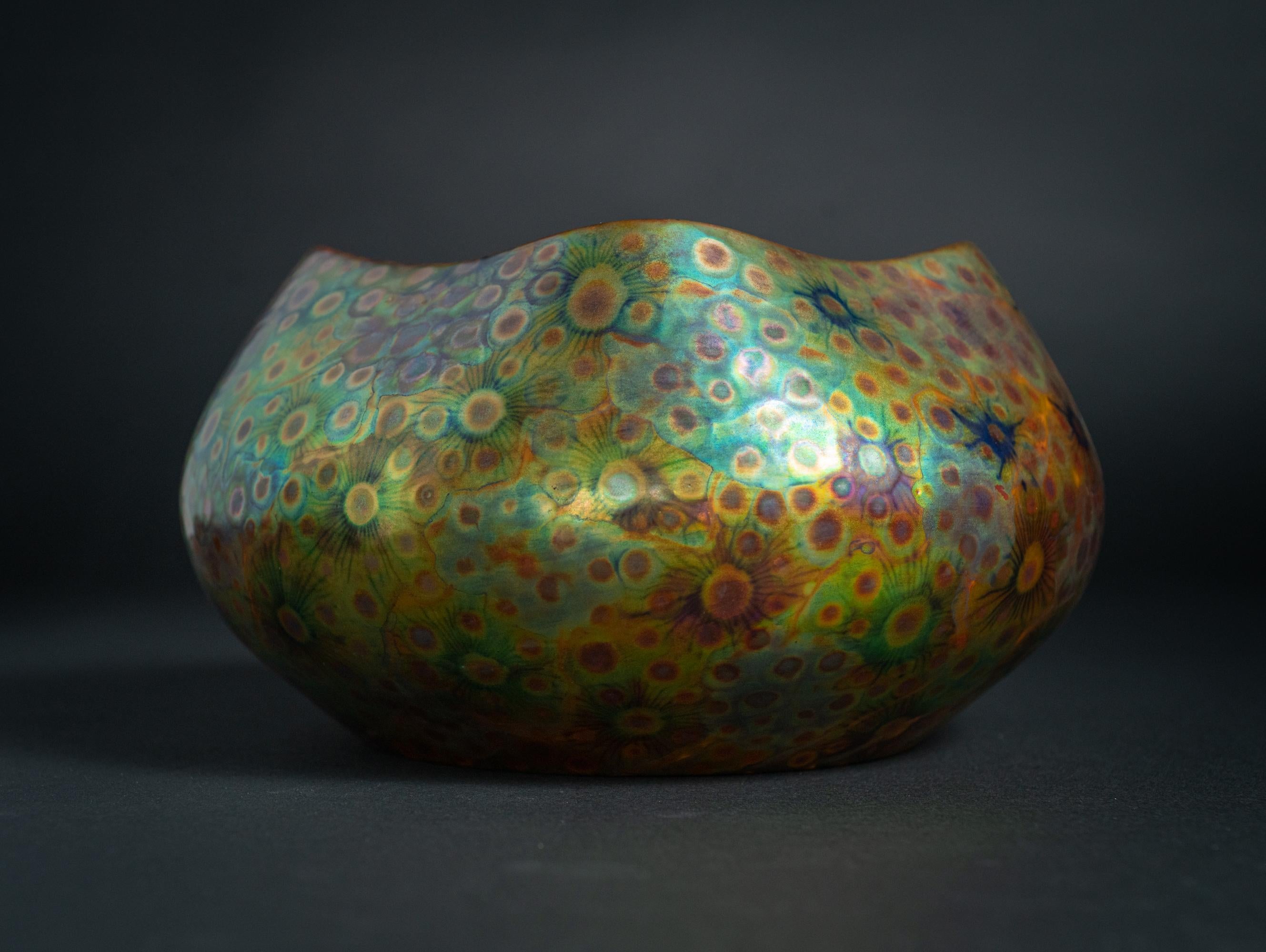 Glazed Art Nouveau Organism Bowl by Zsolnay For Sale