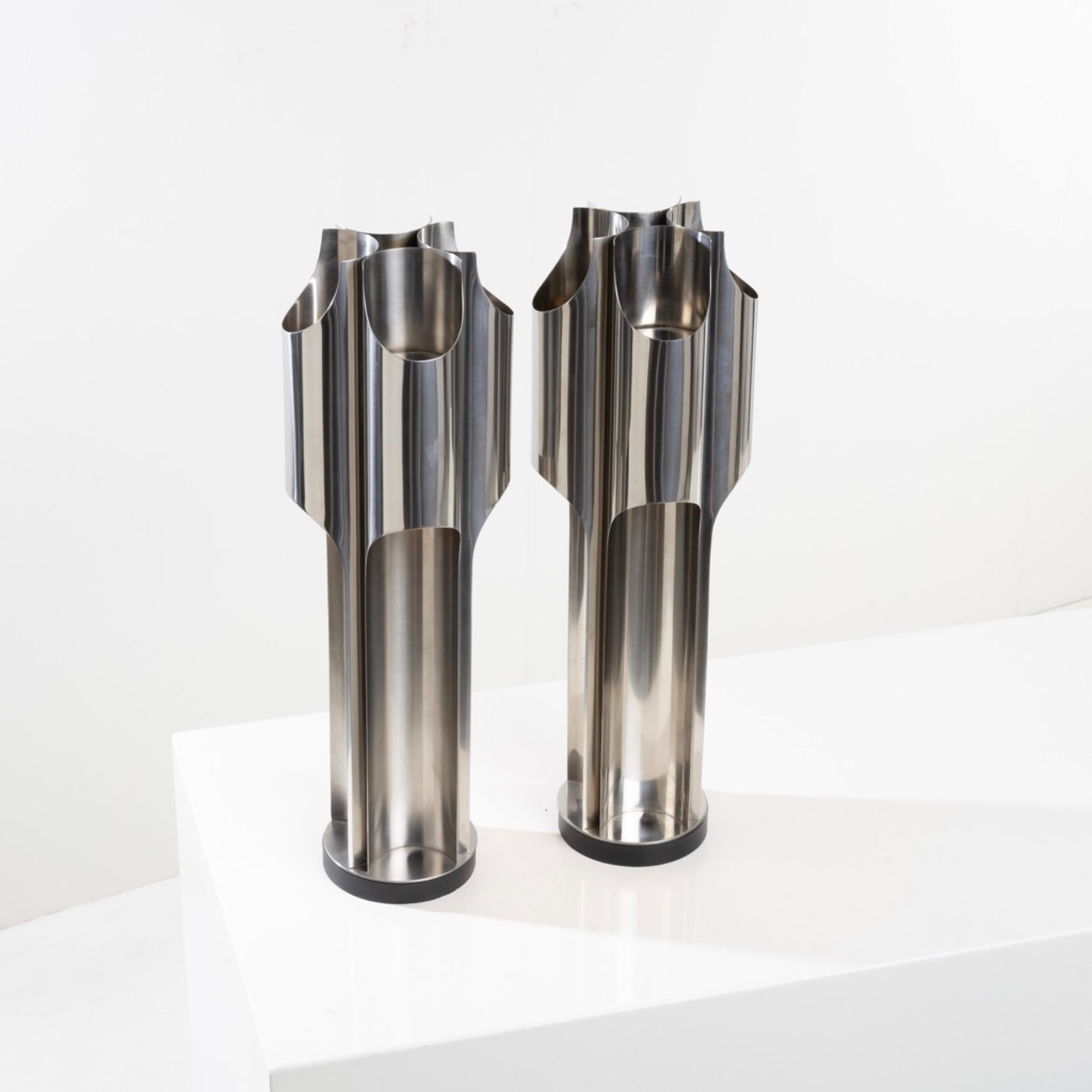 Stainless Steel Orgues by Maison Charles – Pair of stainless steel table lamps