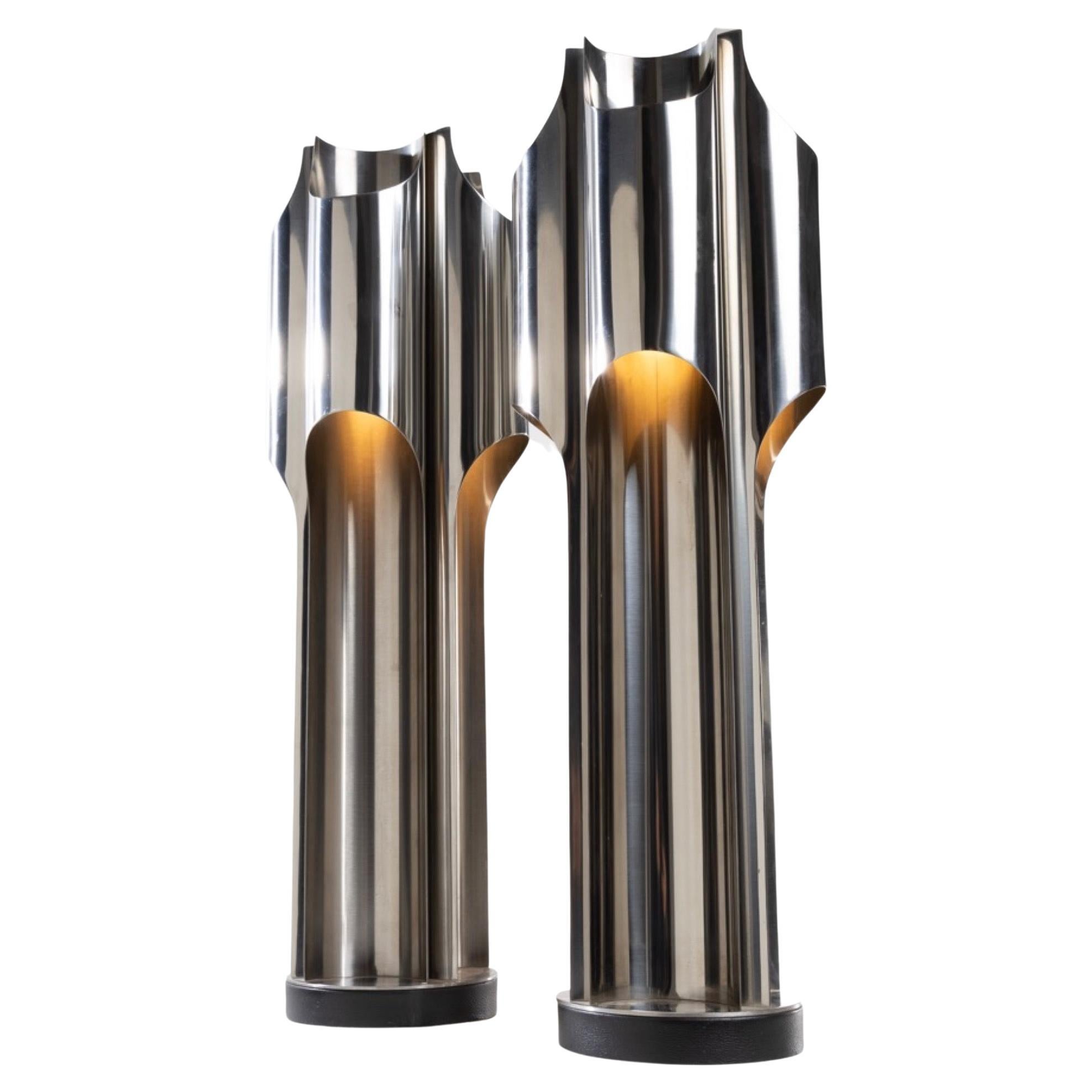 Orgues by Maison Charles – Pair of stainless steel table lamps