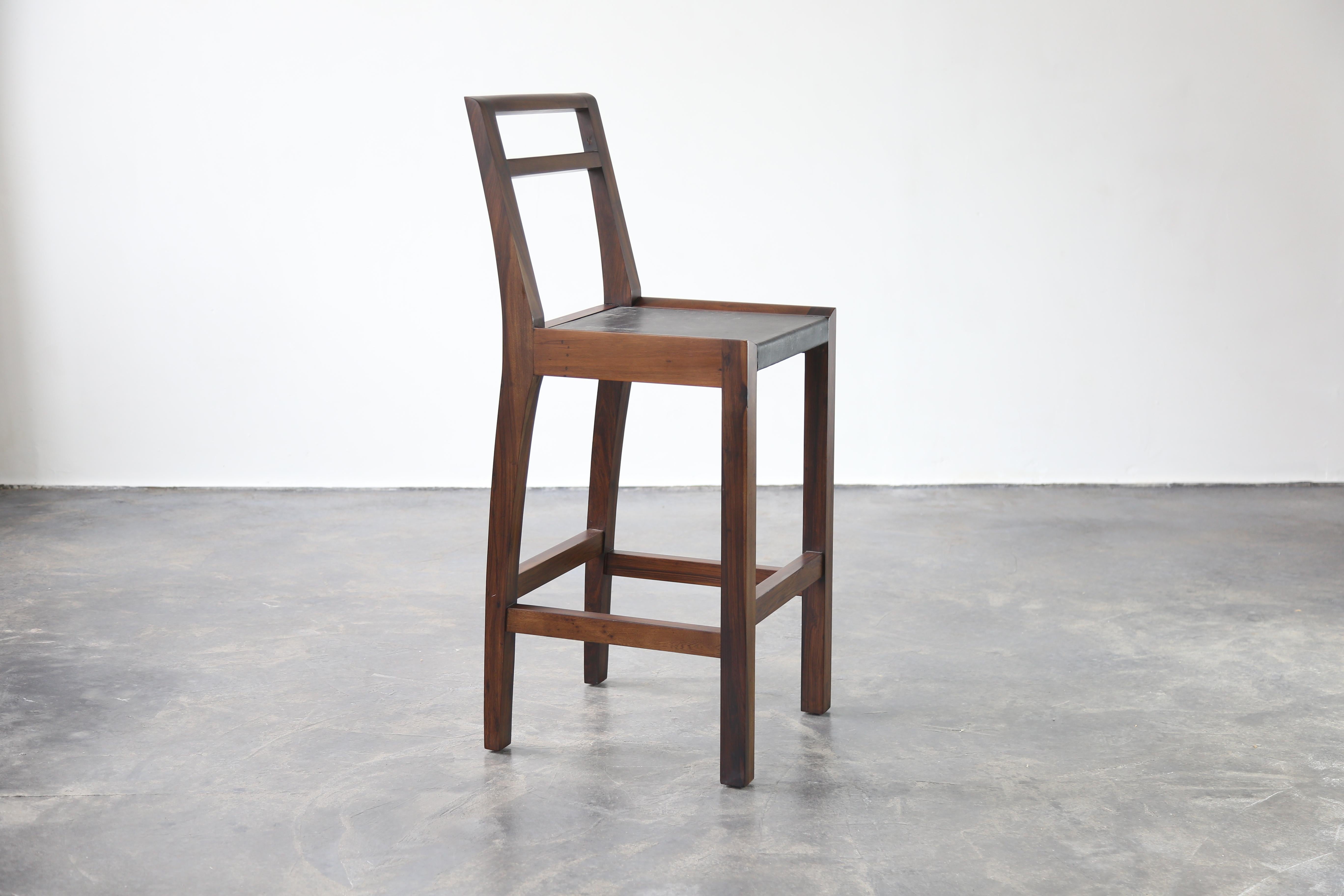 Modern Orianna Stool in Argentine Rosewood and Wrapped Leather from Costantini