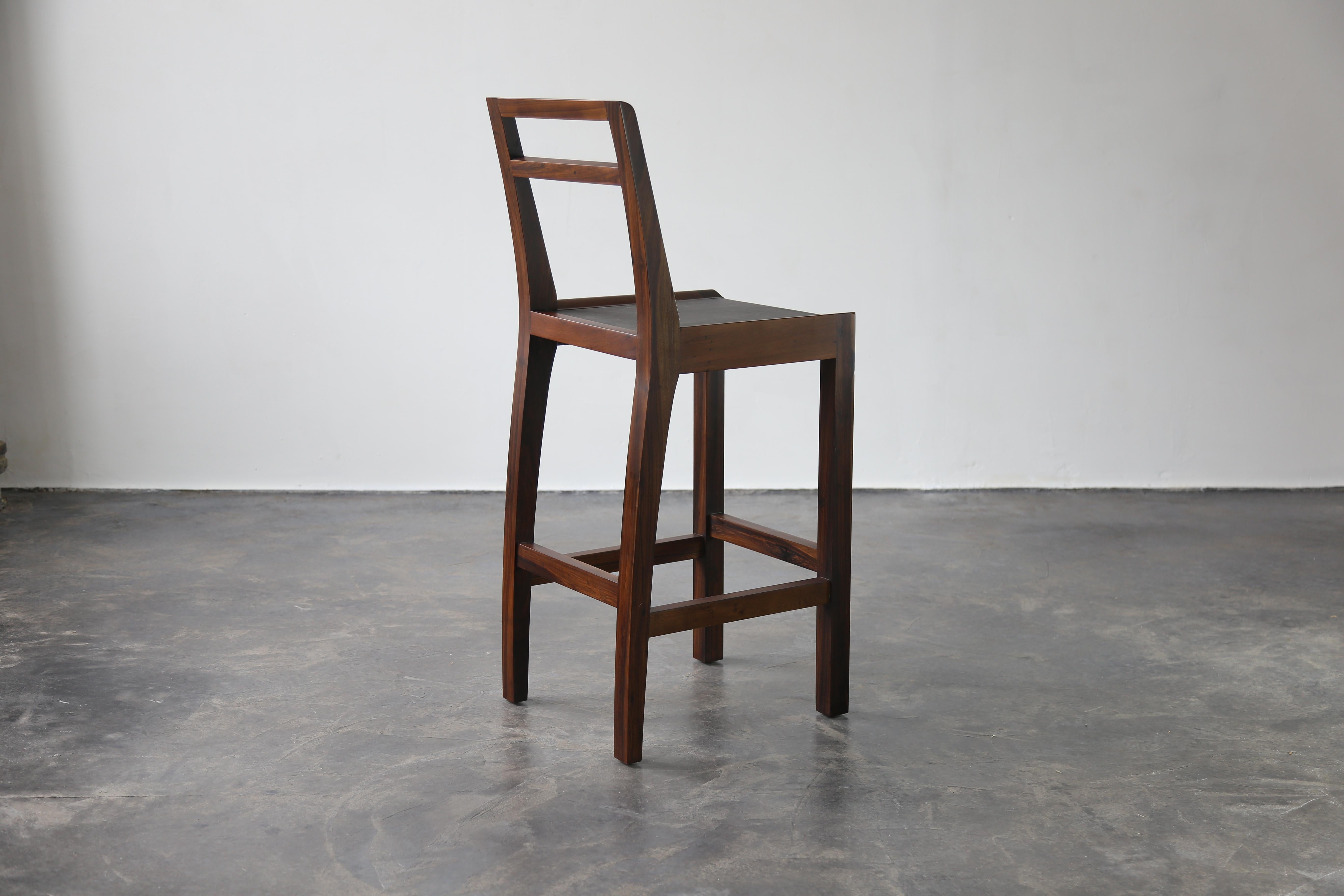 Orianna Stool in Argentine Rosewood and Wrapped Leather from Costantini In New Condition In New York, NY