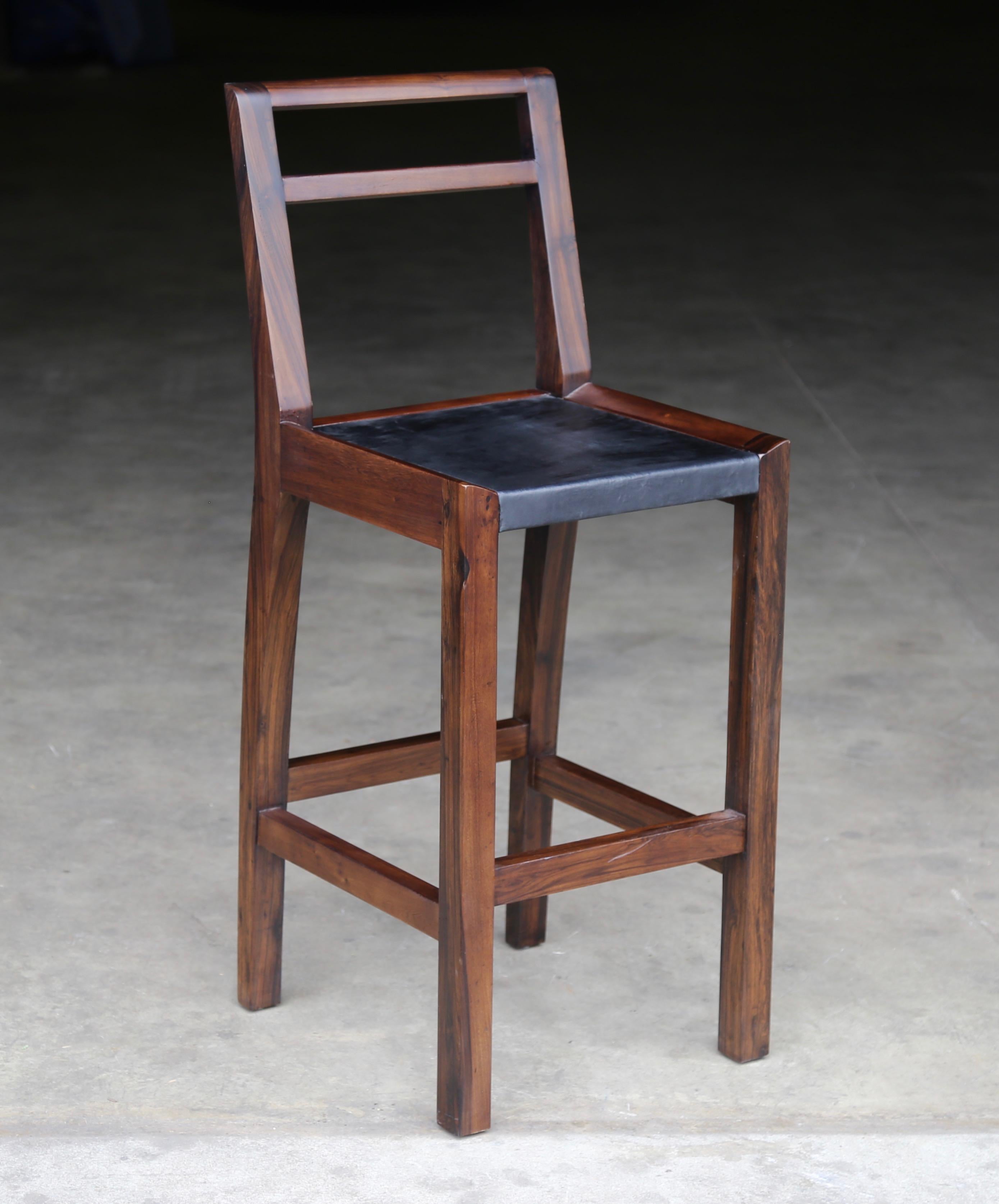 Contemporary Orianna Stool in Argentine Rosewood and Wrapped Leather from Costantini
