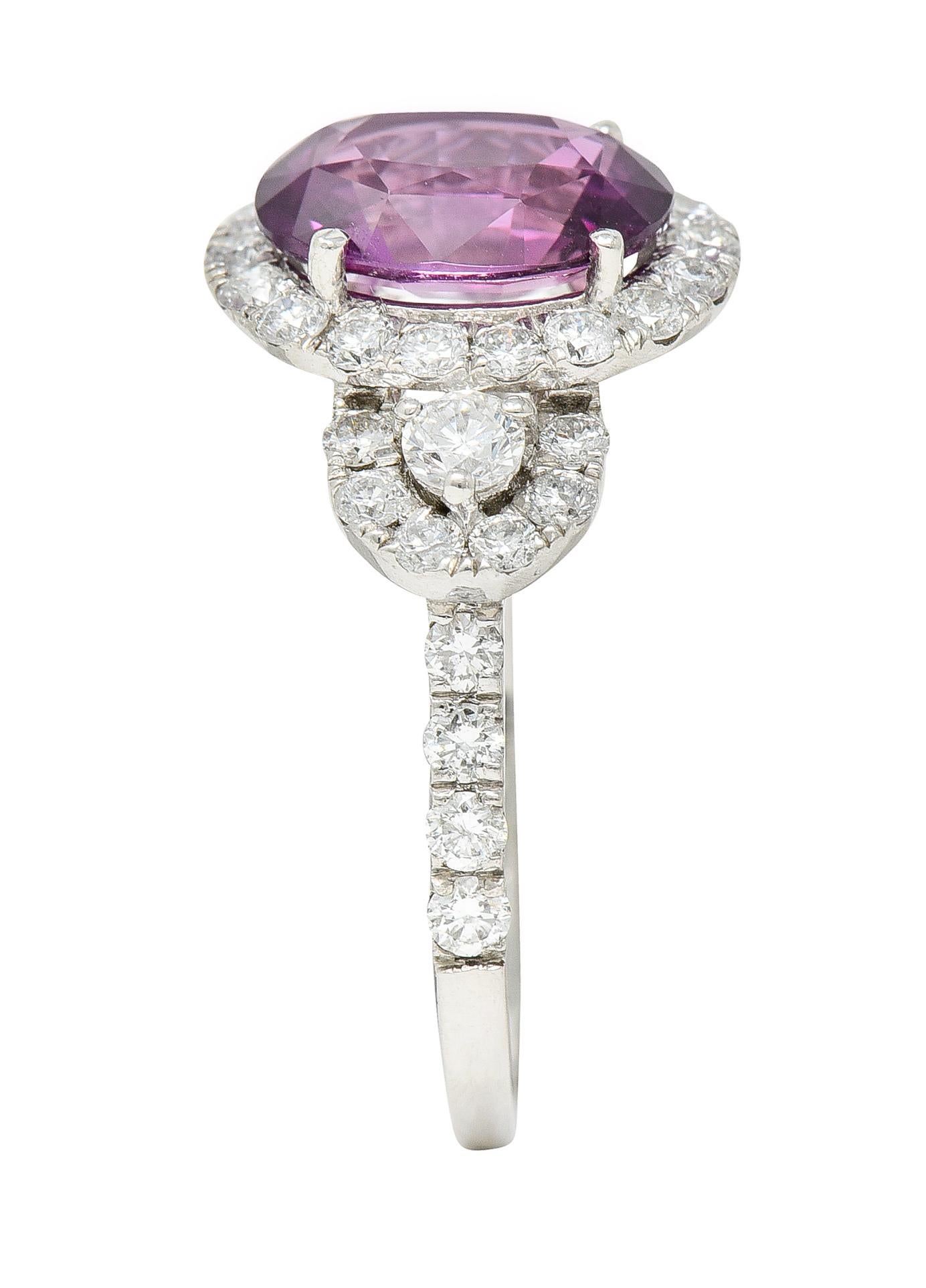 Orianne 3.10 Carats Pink Sapphire Diamond Platinum Triple Halo Ring 4