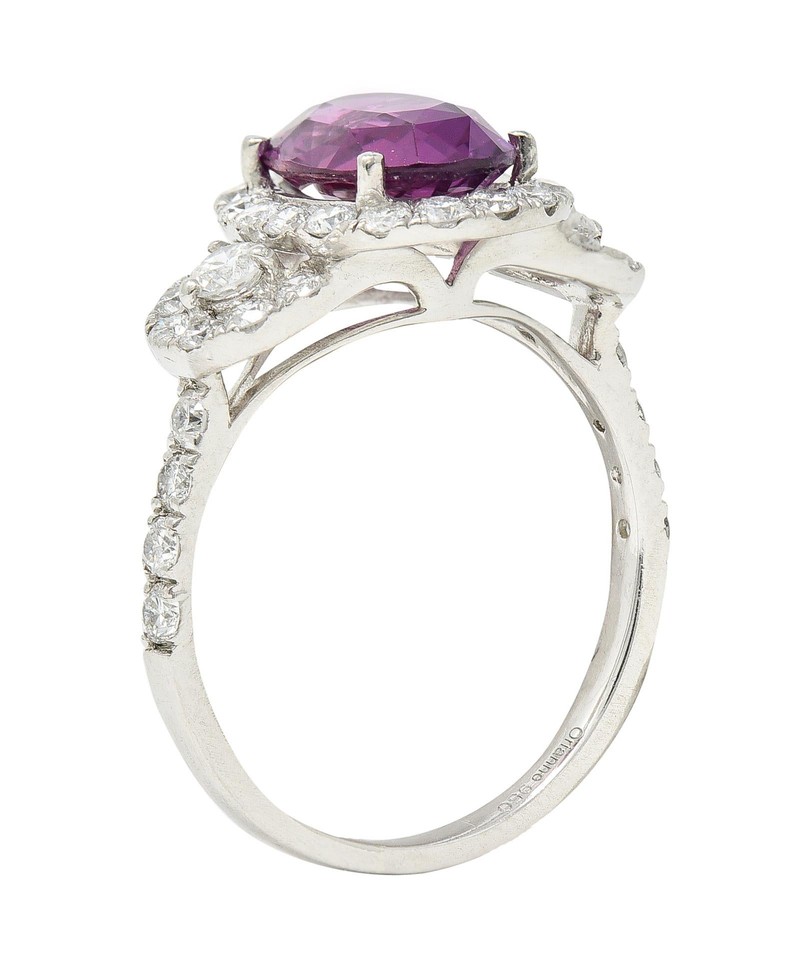 Orianne 3.10 Carats Pink Sapphire Diamond Platinum Triple Halo Ring 5